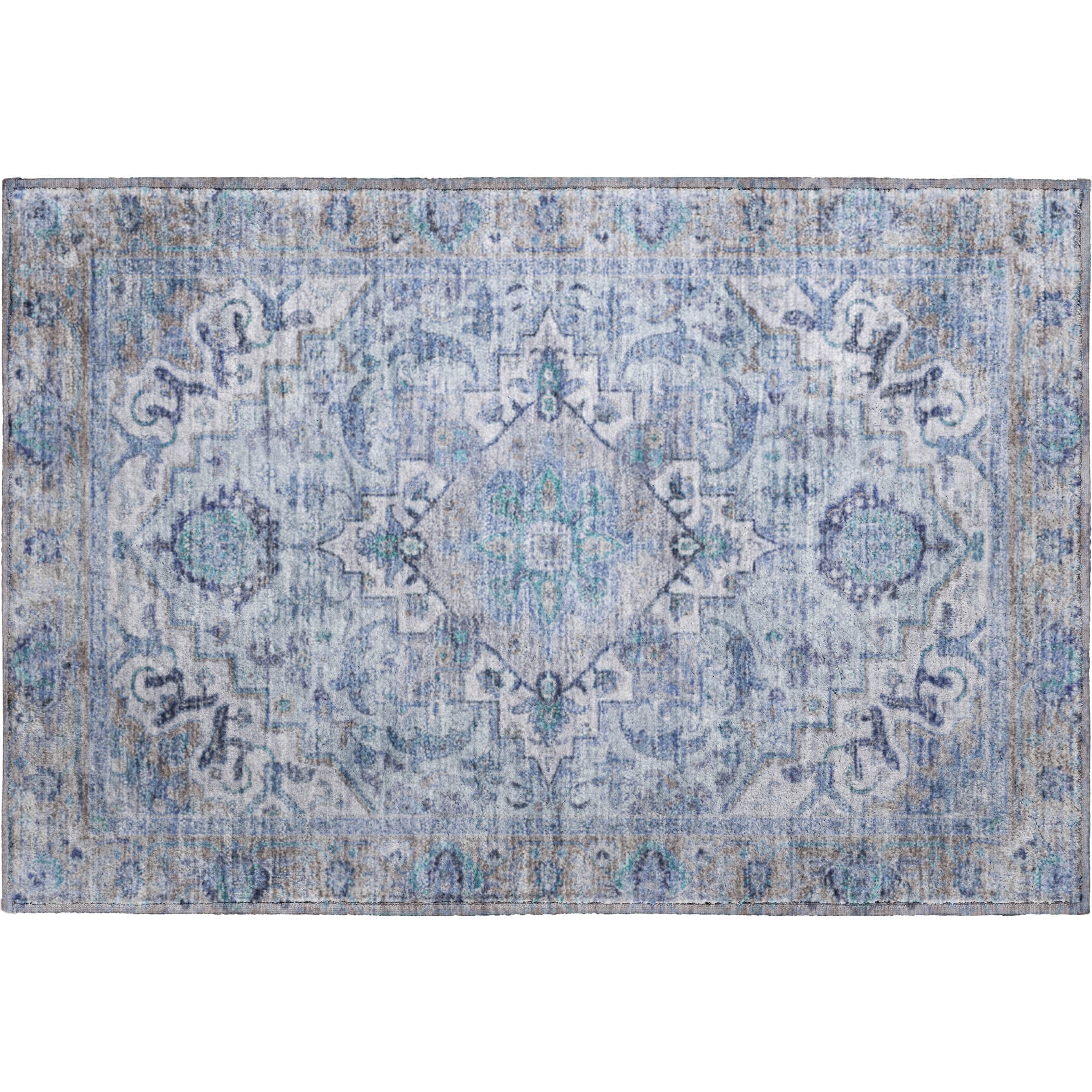 Santorini Machine Washable Traditional Blue Rug 1'8" x 2'6" #shape_Rectangle