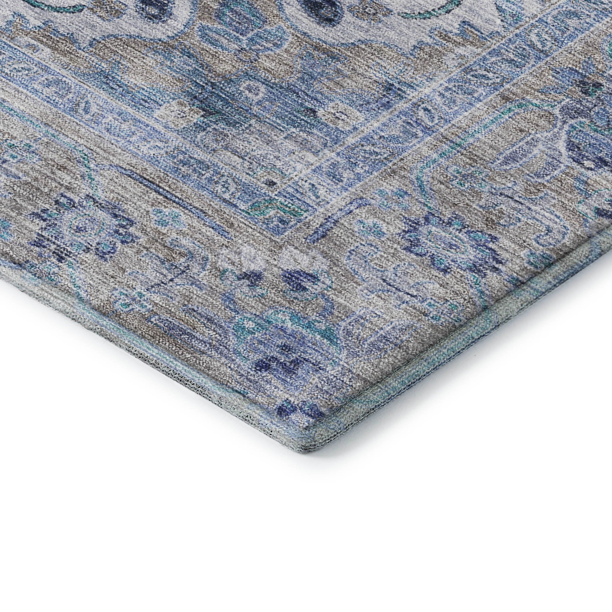 Santorini Machine Washable Traditional Blue Rug 1'8" x 2'6" #shape_Rectangle