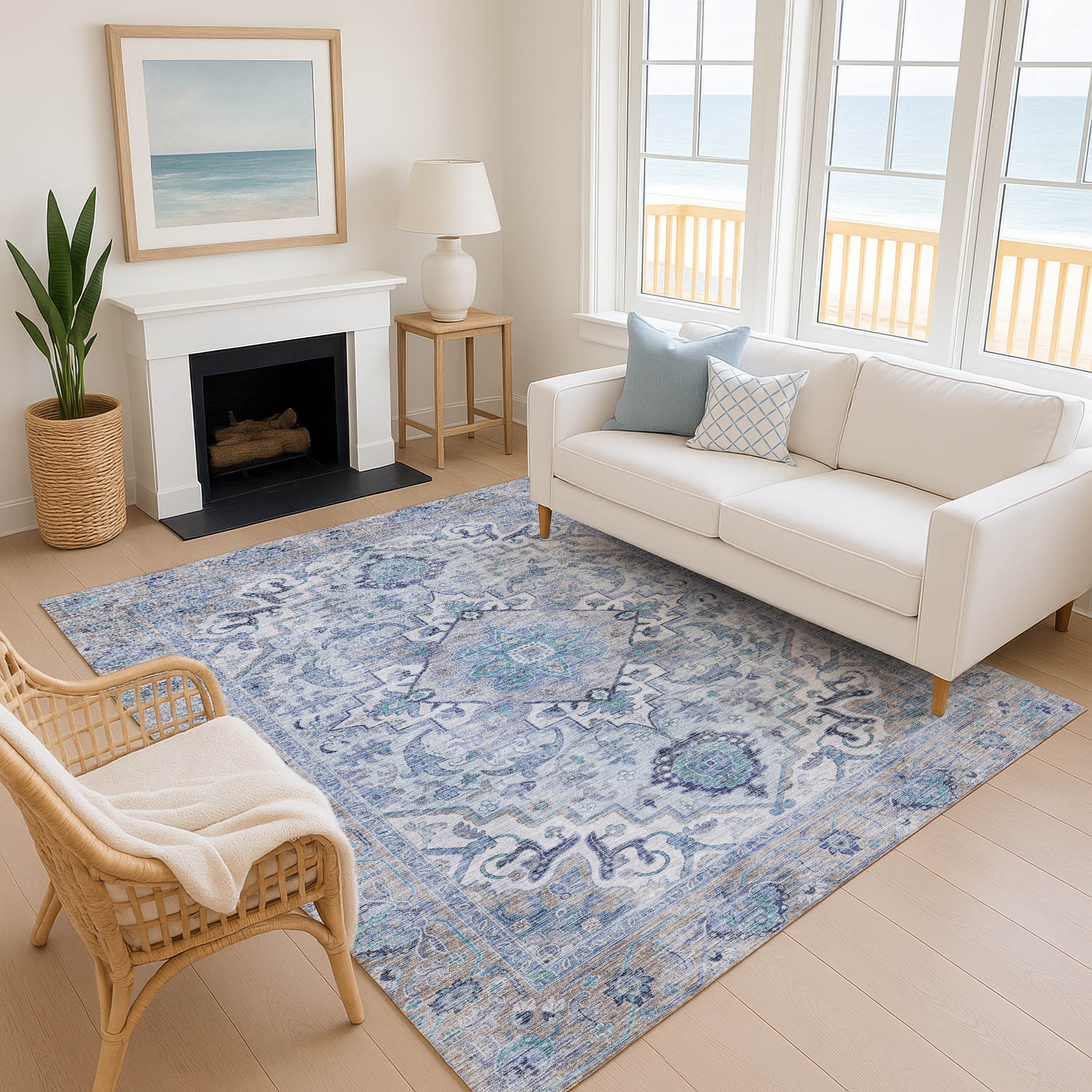 Santorini Machine Washable Traditional Blue Rug 2'6" x 3'10" #shape_Rectangle