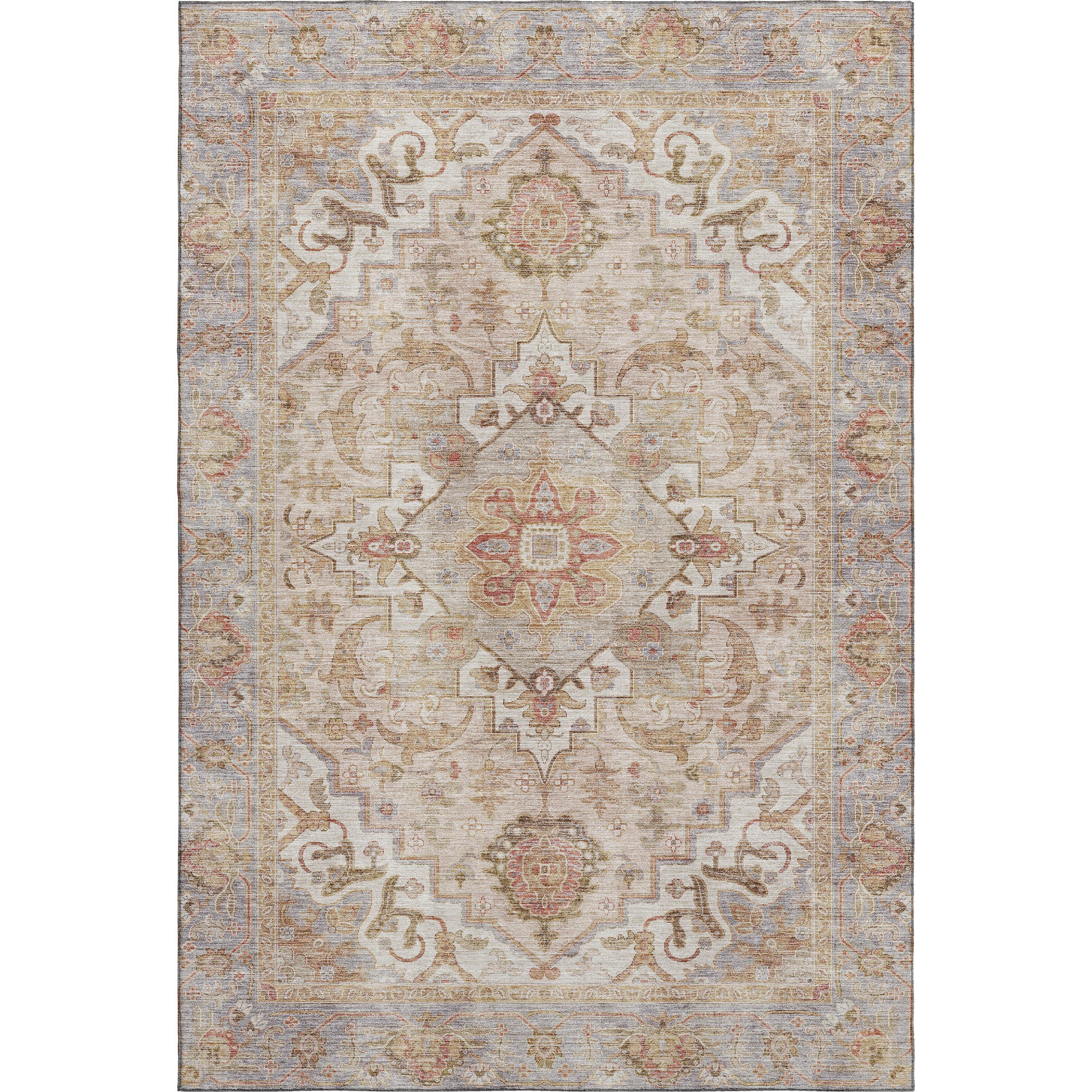 Santorini Machine Washable Traditional Coral Orange Rug 2'6" x 3'10" #shape_Rectangle