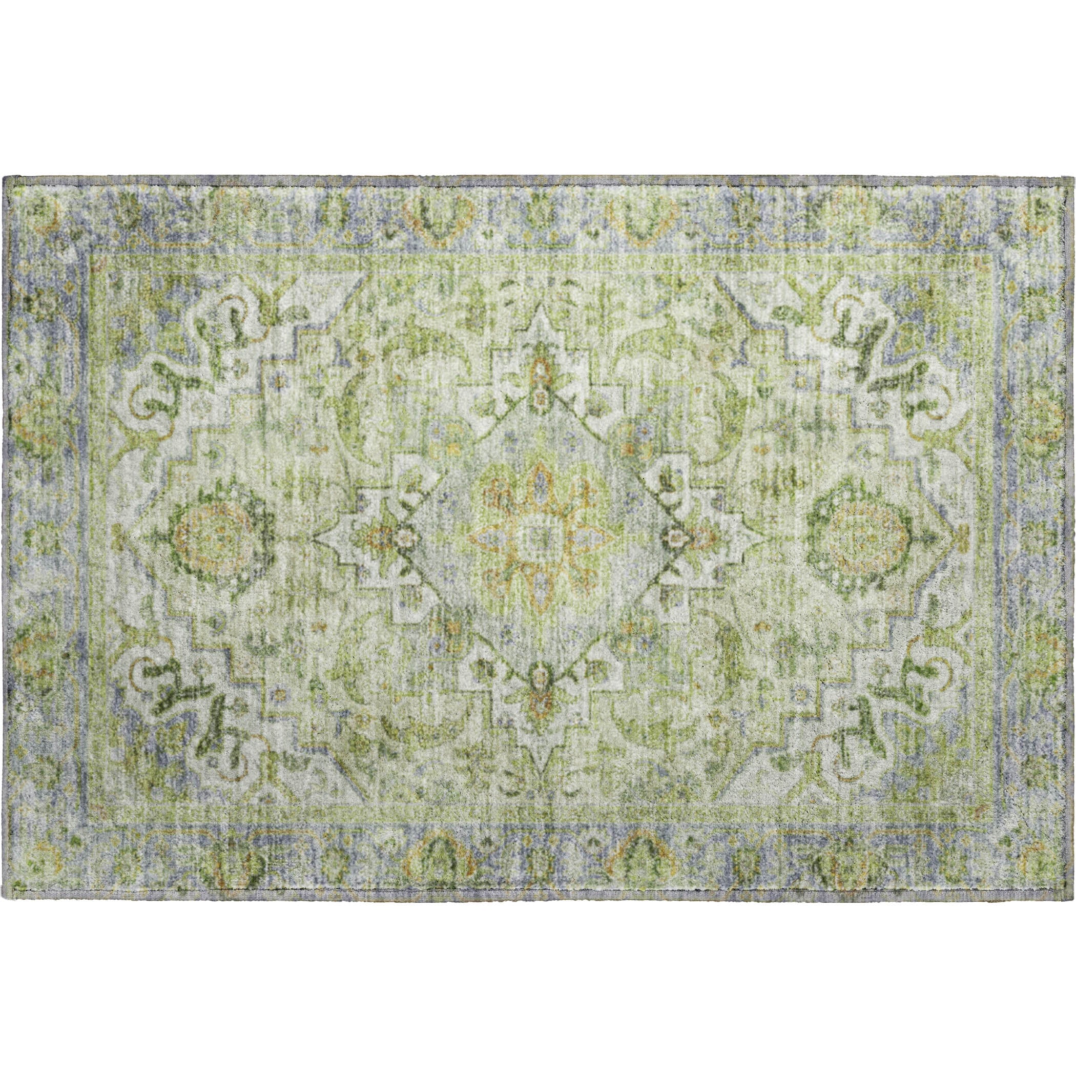 Santorini Machine Washable Traditional Green Rug 1'8" x 2'6" #shape_Rectangle