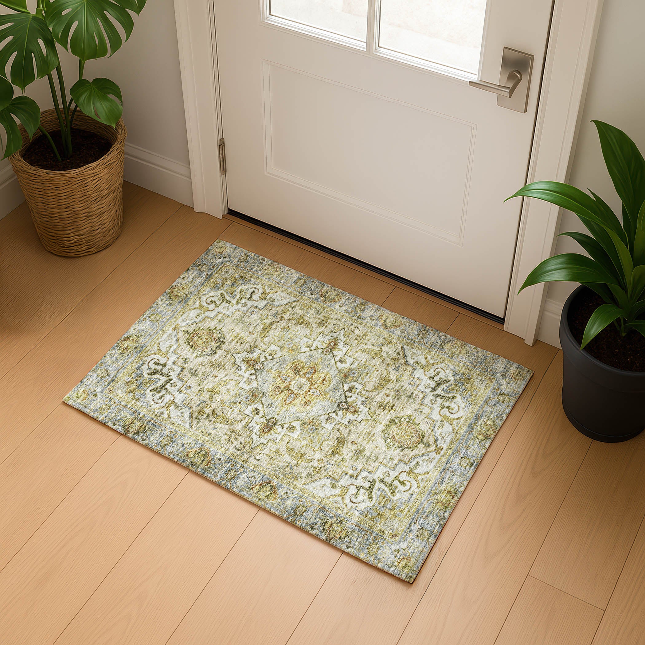 Santorini Machine Washable Traditional Khaki Brown Rug 1'8" x 2'6" #shape_Rectangle