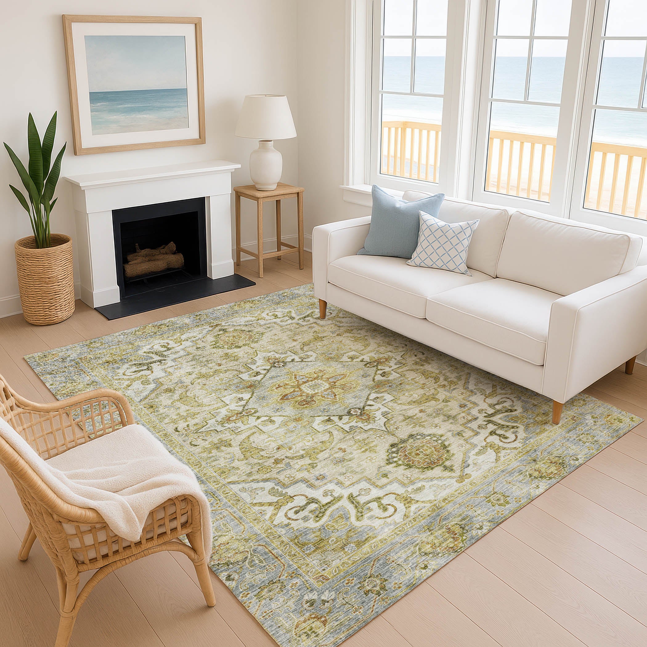 Santorini Machine Washable Traditional Khaki Brown Rug 2'6" x 3'10" #shape_Rectangle