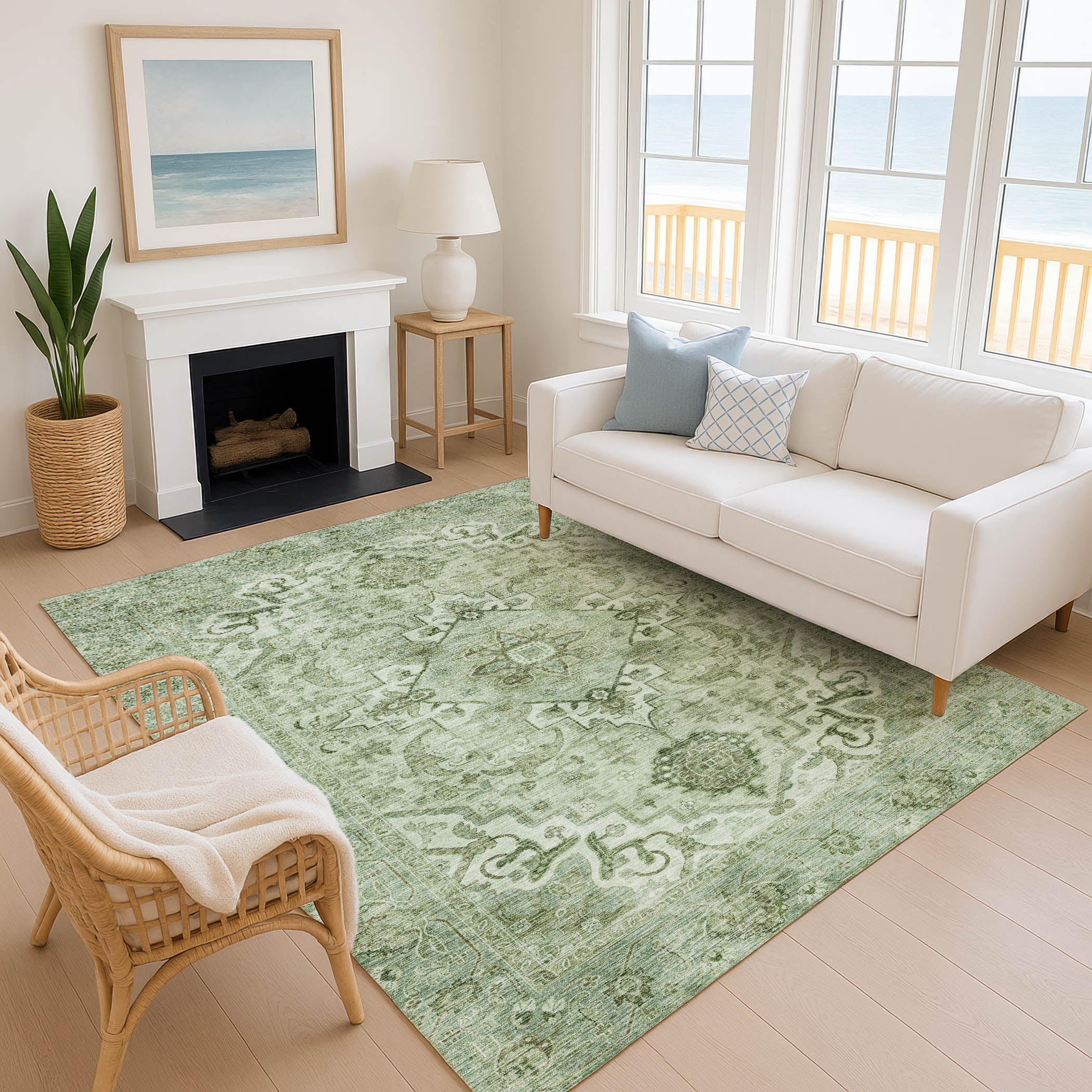 Sintra Machine Washable Traditional Aloe Green Rug 2'6" x 3'10" #shape_Rectangle