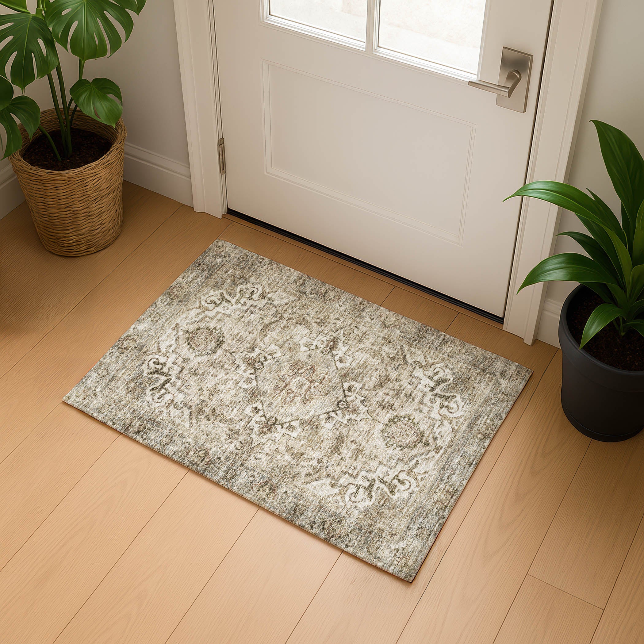 Sintra Machine Washable Traditional Beige Brown Rug 1'8" x 2'6" #shape_Rectangle