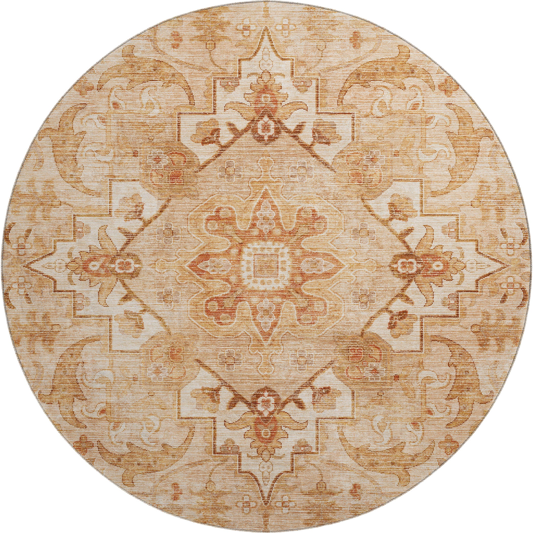 Sintra Machine Washable Traditional Copper Orange Rug 8' x 8' #shape_Round