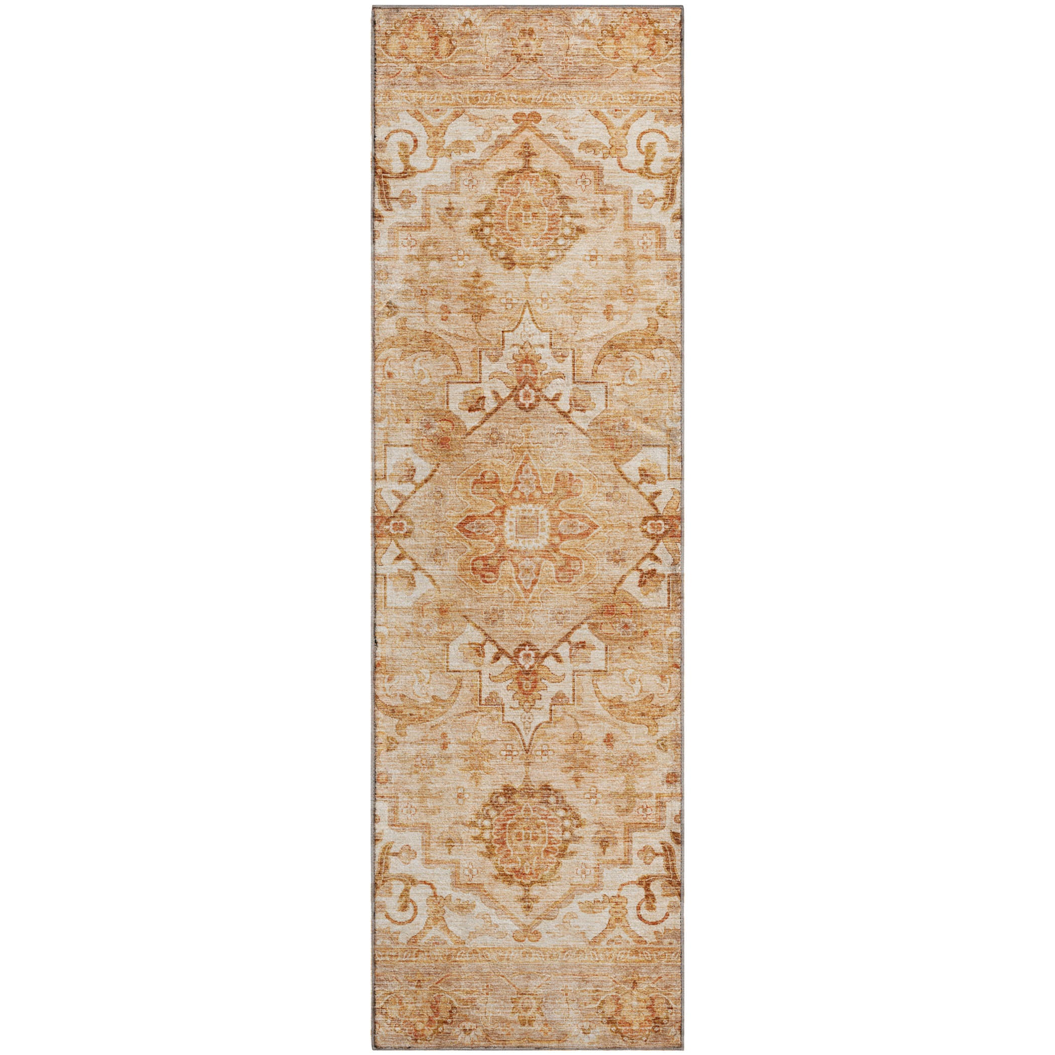 Sintra Machine Washable Traditional Copper Orange Rug 2'3" x 7'6" #shape_Runner