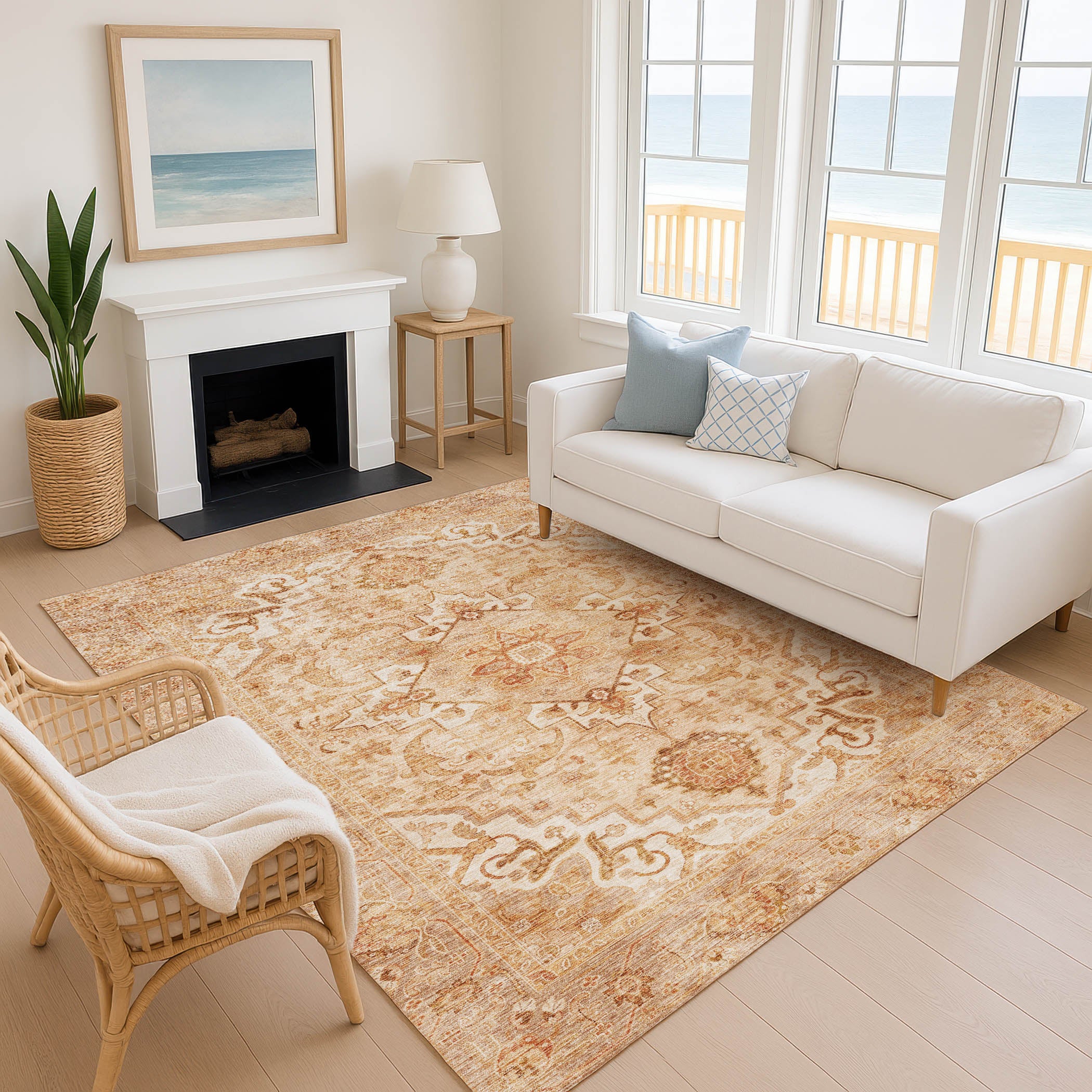 Sintra Machine Washable Traditional Copper Orange Rug 2'6" x 3'10" #shape_Rectangle