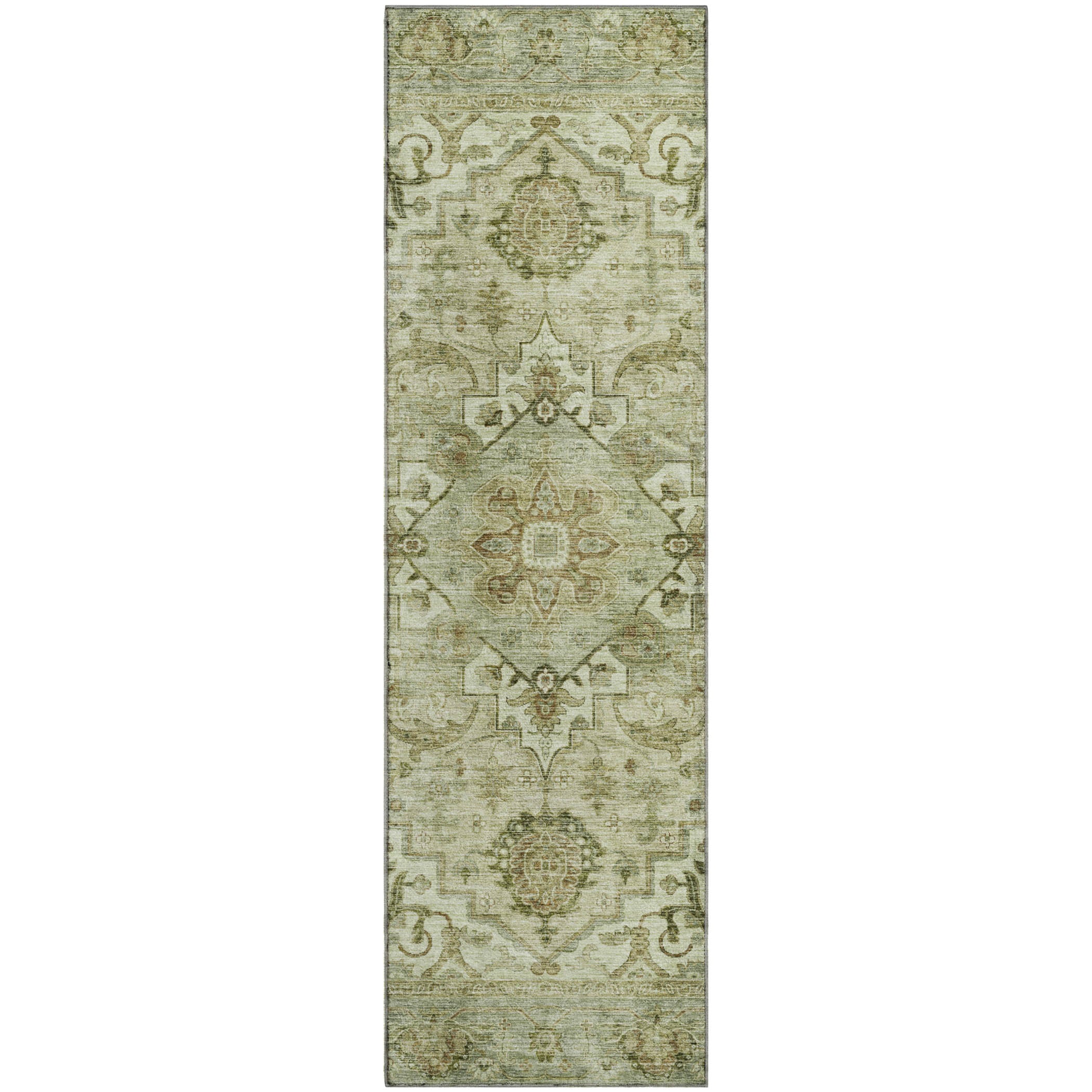 Sintra Machine Washable Traditional Sage Green Rug 2'3" x 7'6" #shape_Runner