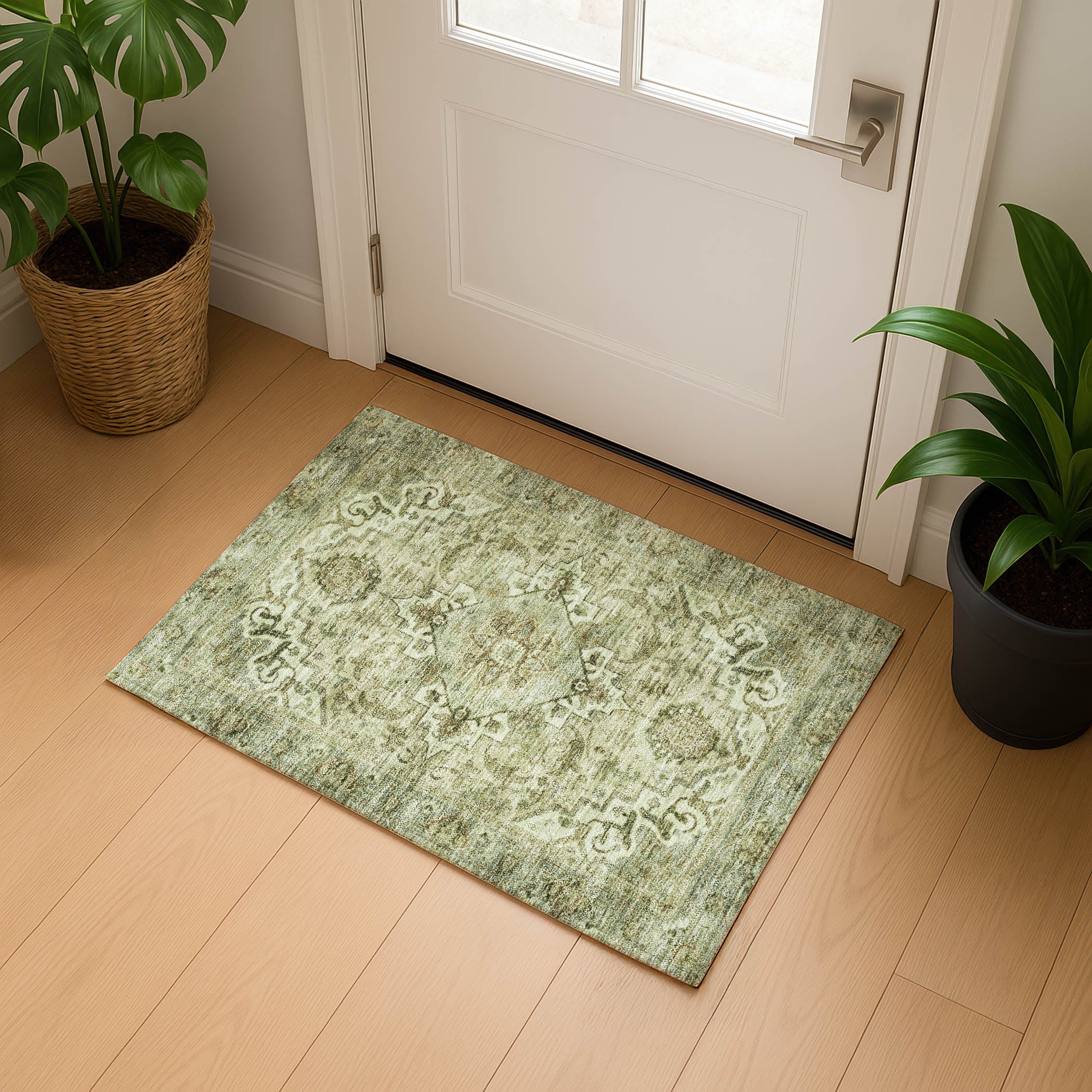 Sintra Machine Washable Traditional Sage Green Rug 1'8" x 2'6" #shape_Rectangle