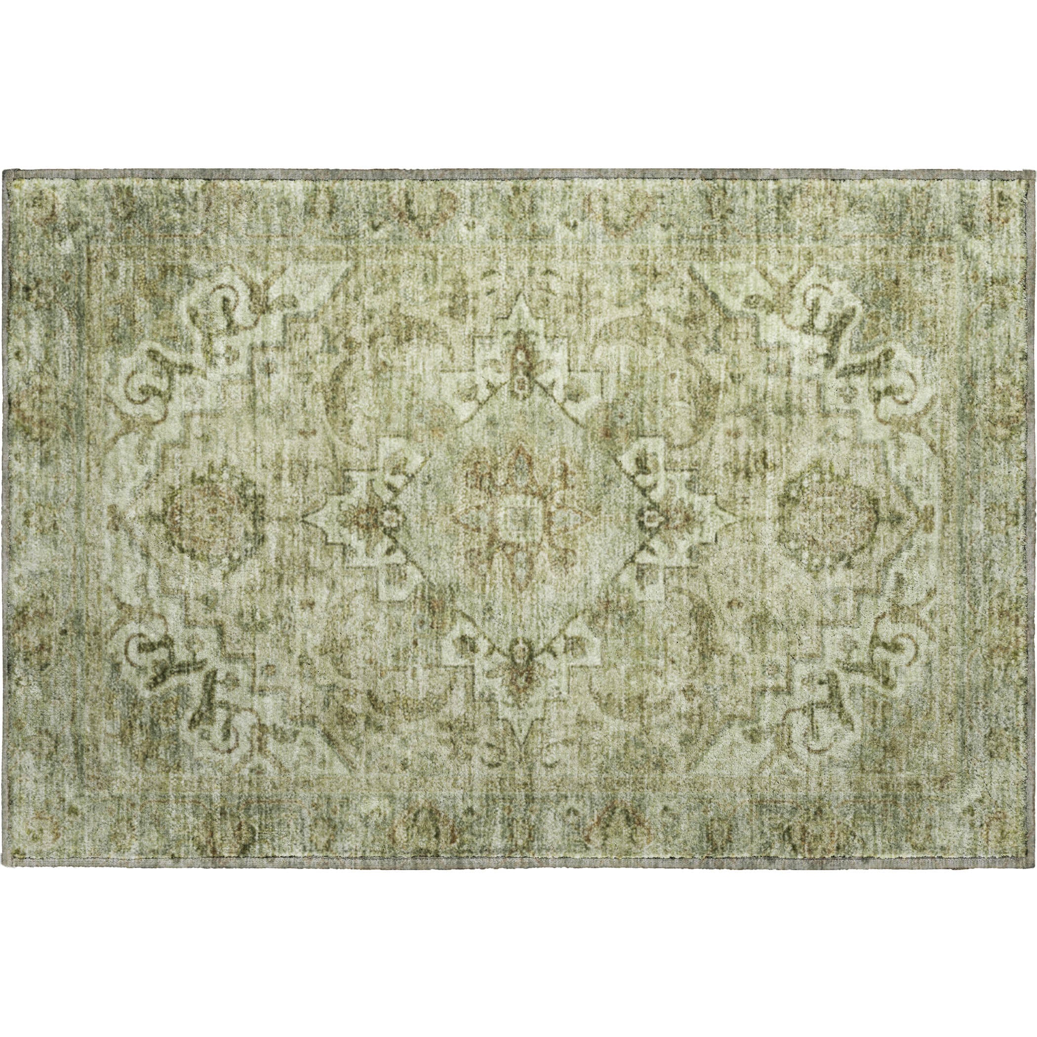 Sintra Machine Washable Traditional Sage Green Rug 1'8" x 2'6" #shape_Rectangle