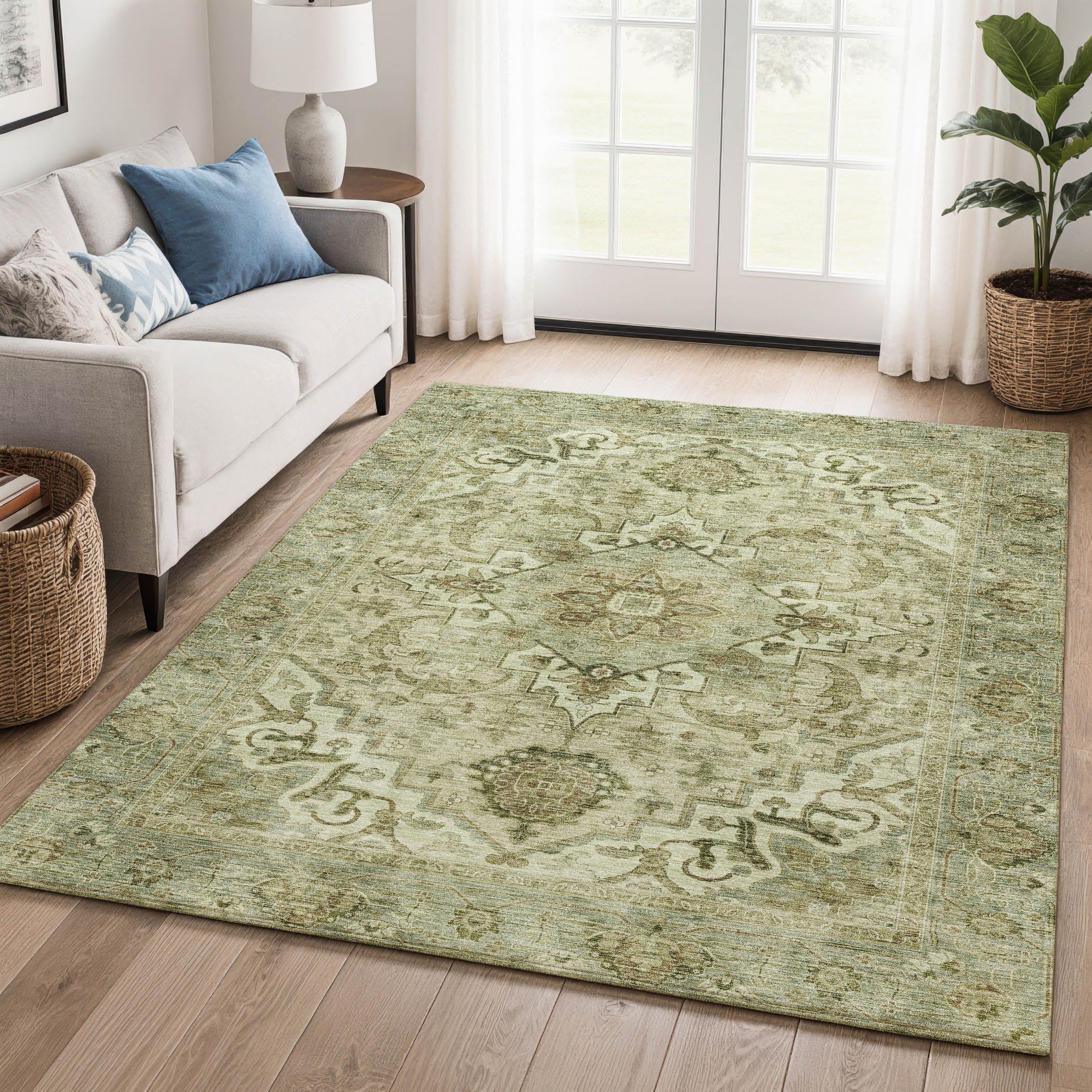 Sintra Machine Washable Traditional Sage Green Rug 2'6" x 3'10" #shape_Rectangle