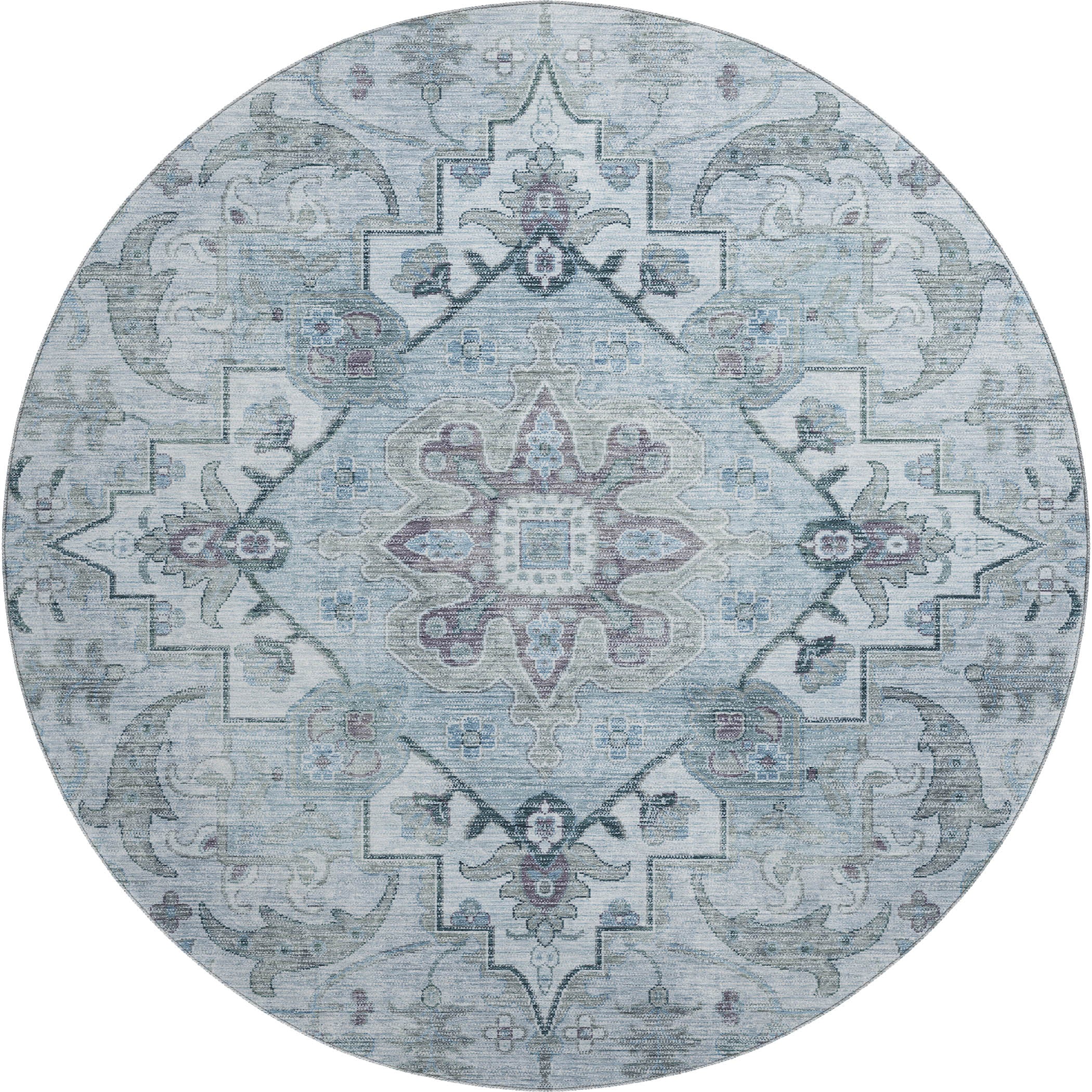 Sintra Machine Washable Traditional Sky Blue Rug 8' x 8' #shape_Round