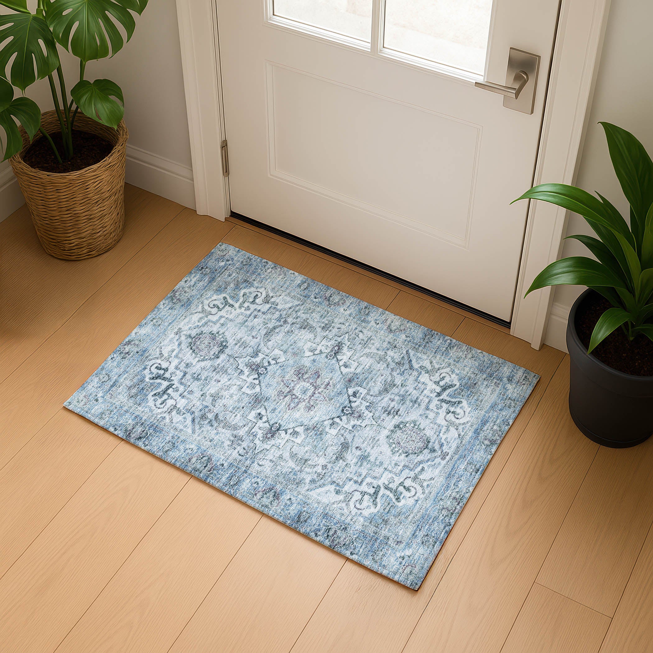 Sintra Machine Washable Traditional Sky Blue Rug 1'8" x 2'6" #shape_Rectangle