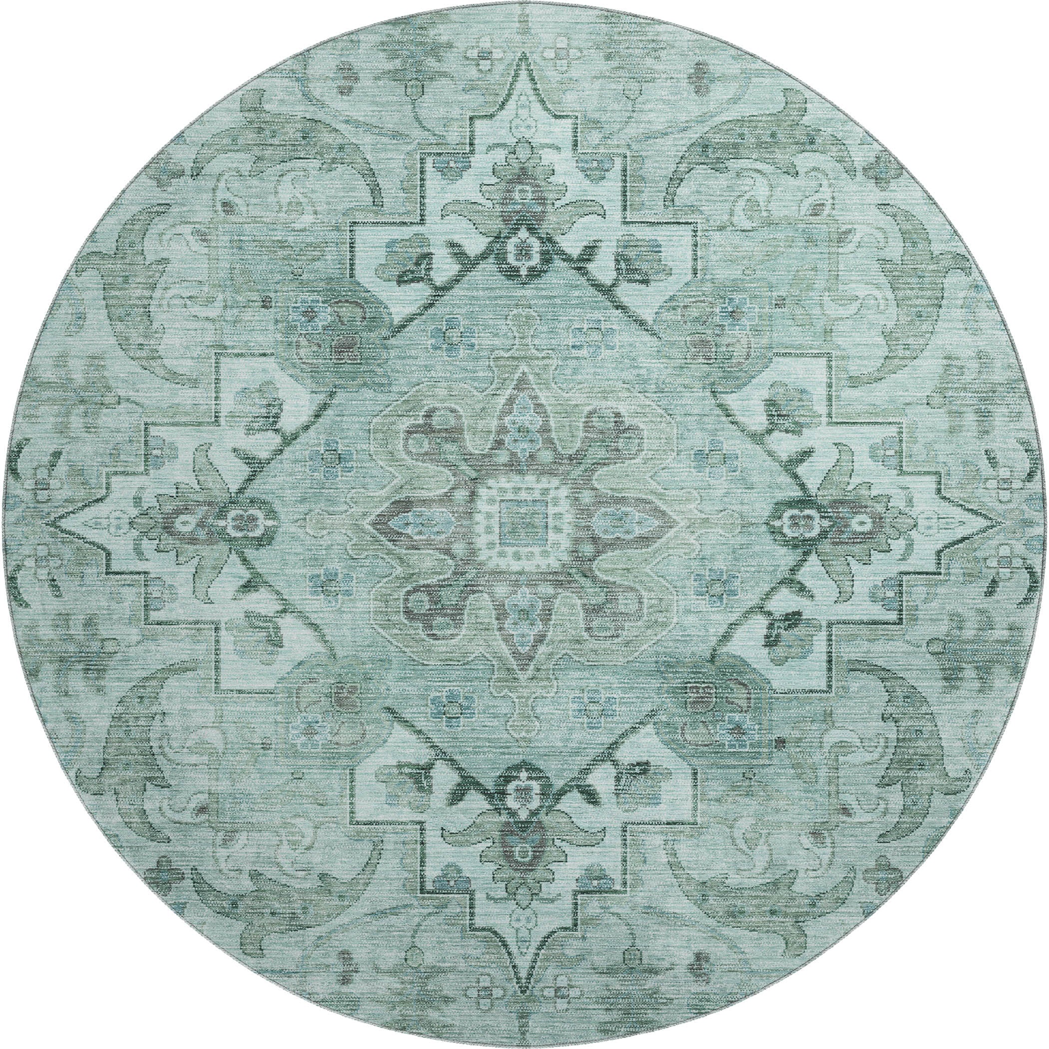 Sintra Machine Washable Traditional Teal Rug 8' x 8' #shape_Round