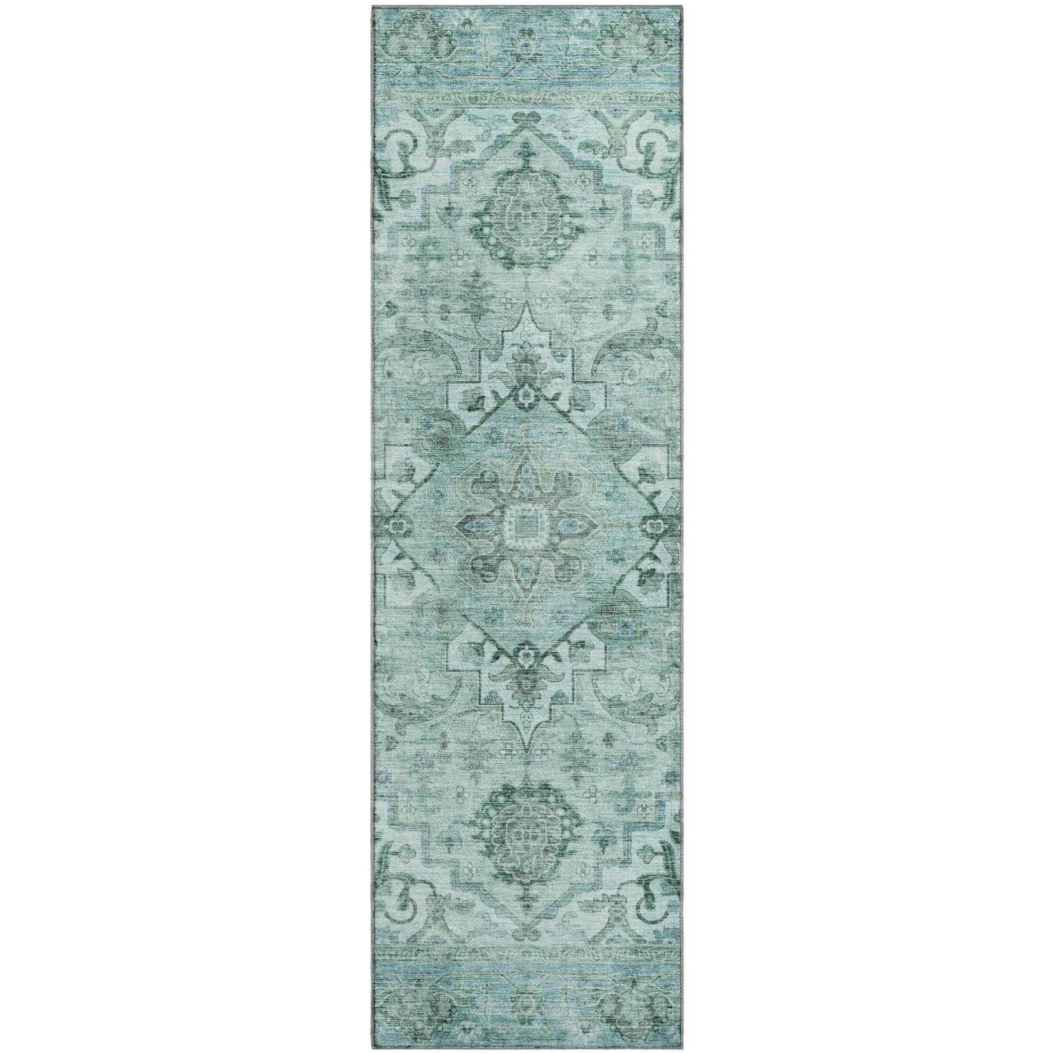 Sintra Machine Washable Traditional Teal Rug 2'3" x 7'6" #shape_Runner