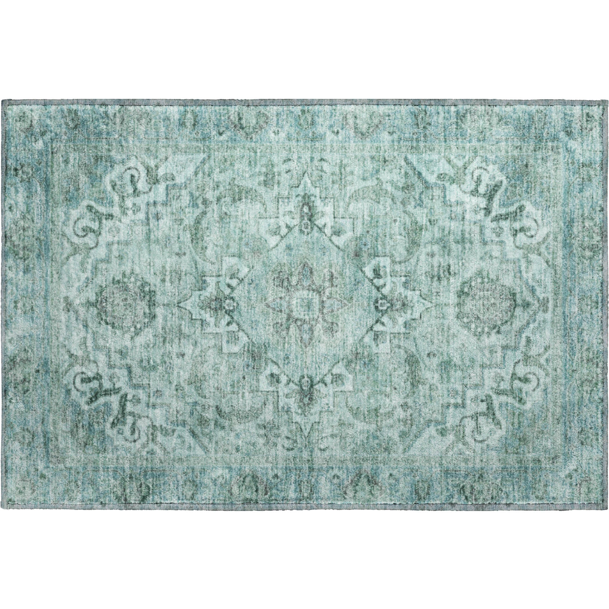 Sintra Machine Washable Traditional Teal Rug 1'8" x 2'6" #shape_Rectangle