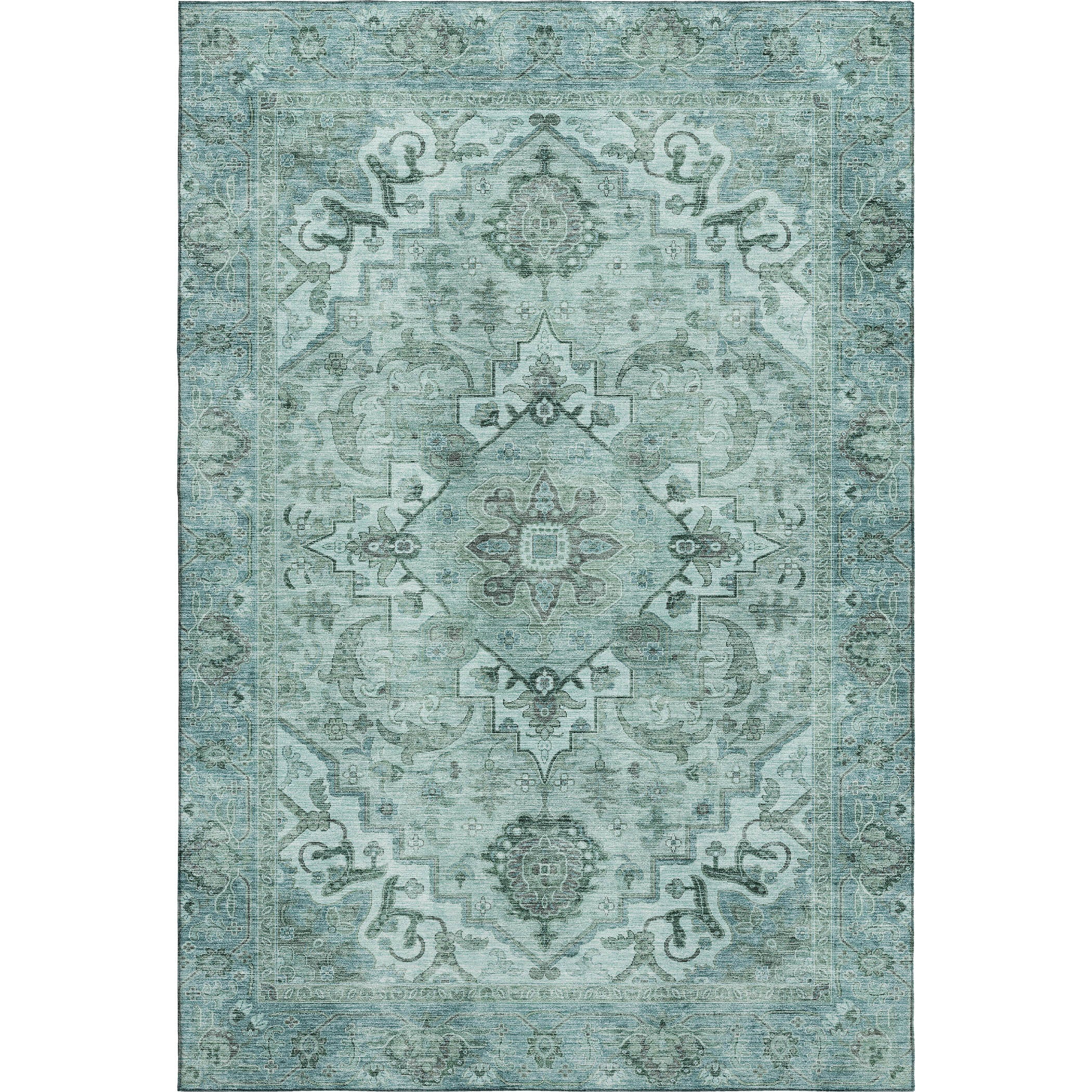 Sintra Machine Washable Traditional Teal Rug 2'6" x 3'10" #shape_Rectangle