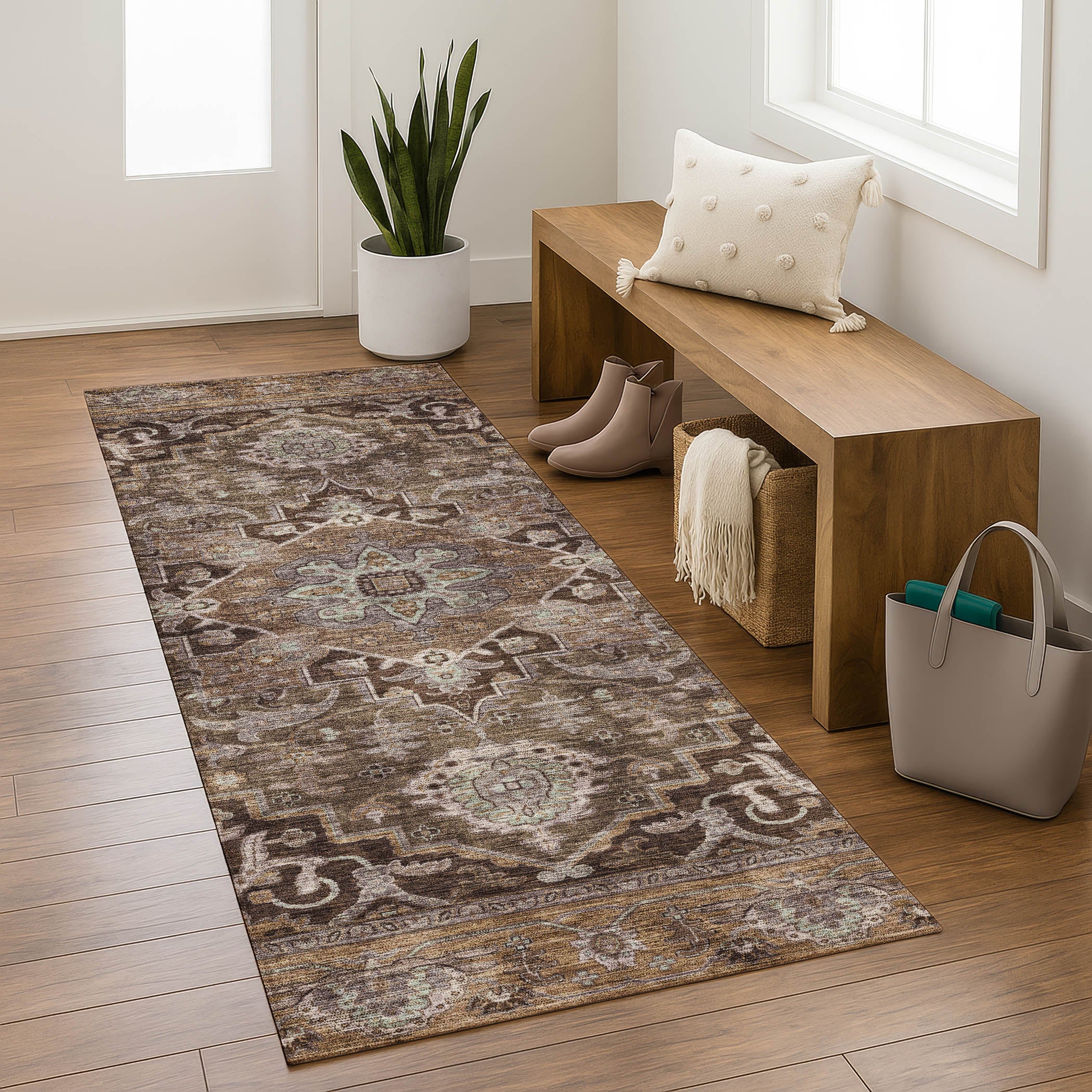 Chiang Mai Machine Washable Traditional Brown Rug 2'3" x 7'6" #shape_Runner