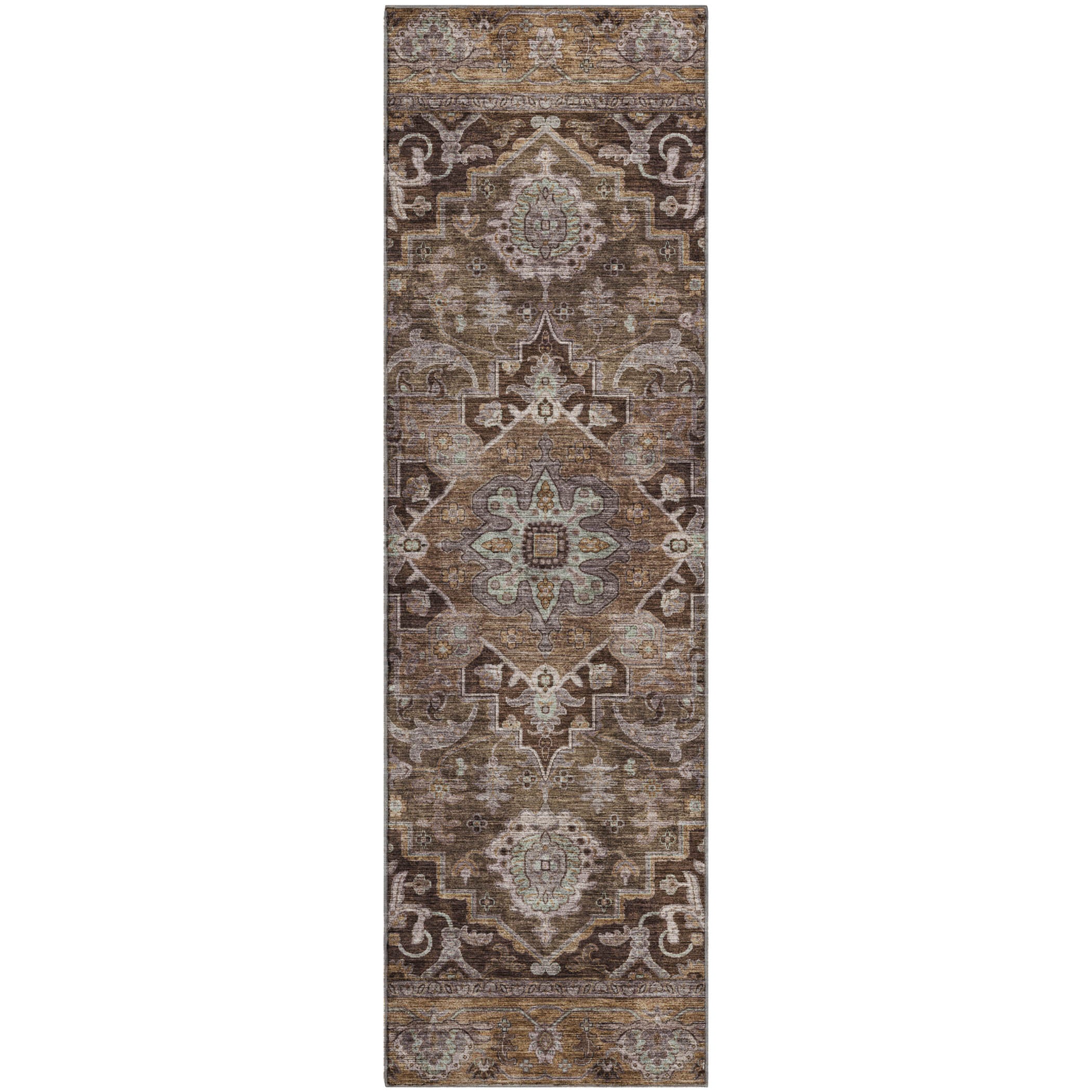 Chiang Mai Machine Washable Traditional Brown Rug 2'3" x 7'6" #shape_Runner