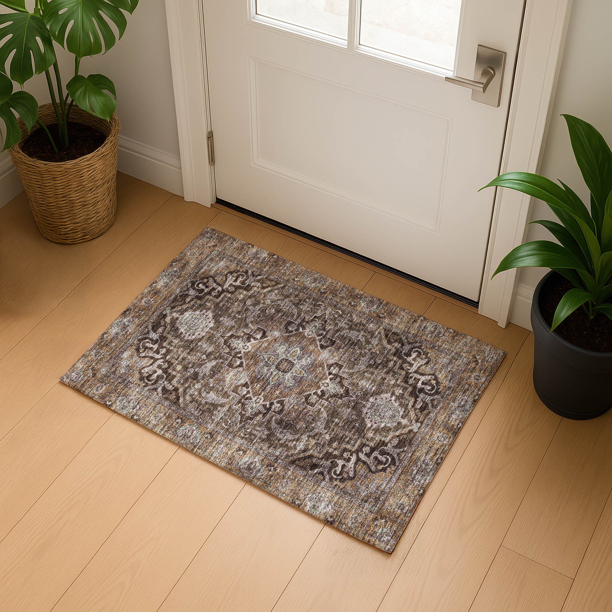 Chiang Mai Machine Washable Traditional Brown Rug 1'8" x 2'6" #shape_Rectangle