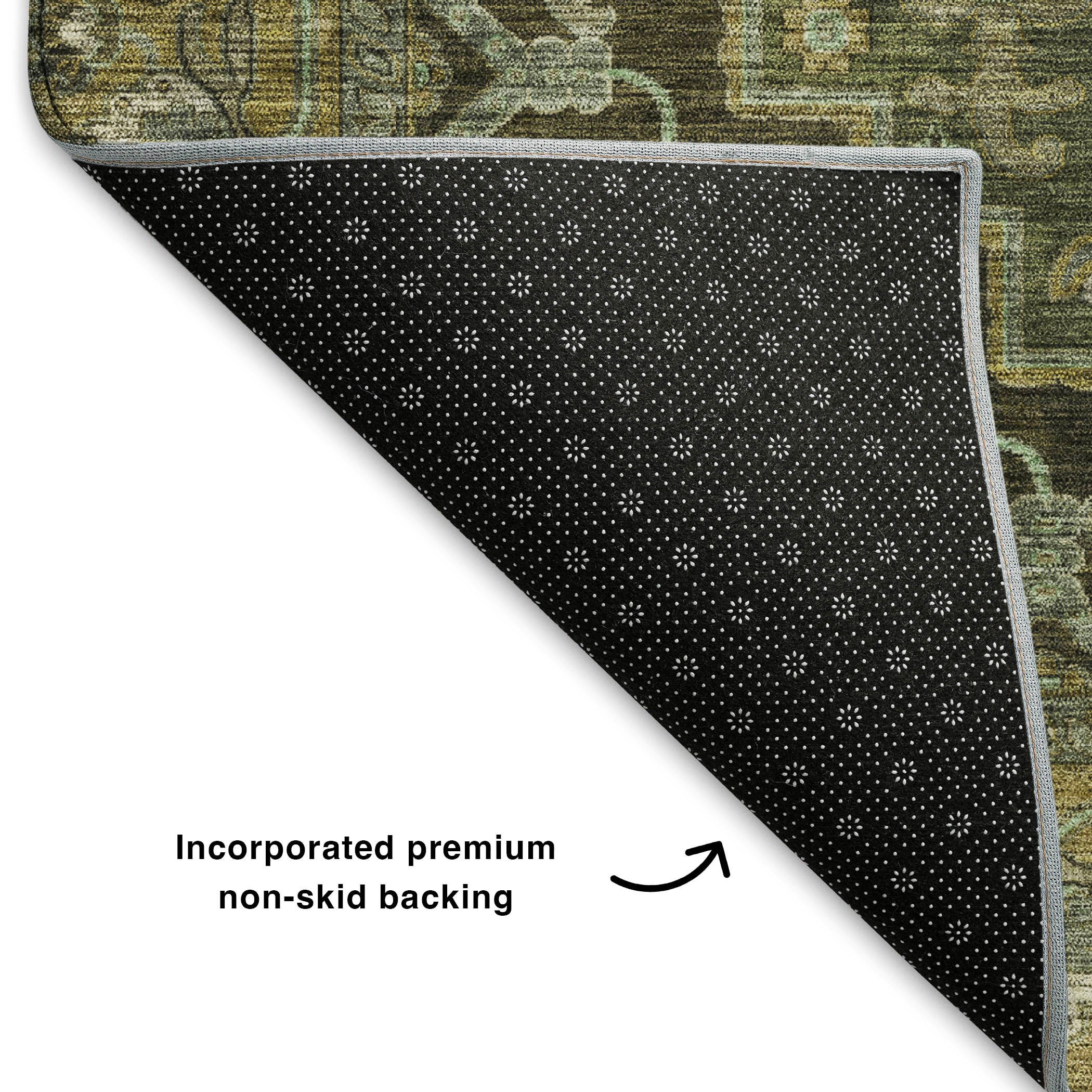 Chiang Mai Machine Washable Traditional Olive Green Rug 1'8" x 2'6" #shape_Rectangle