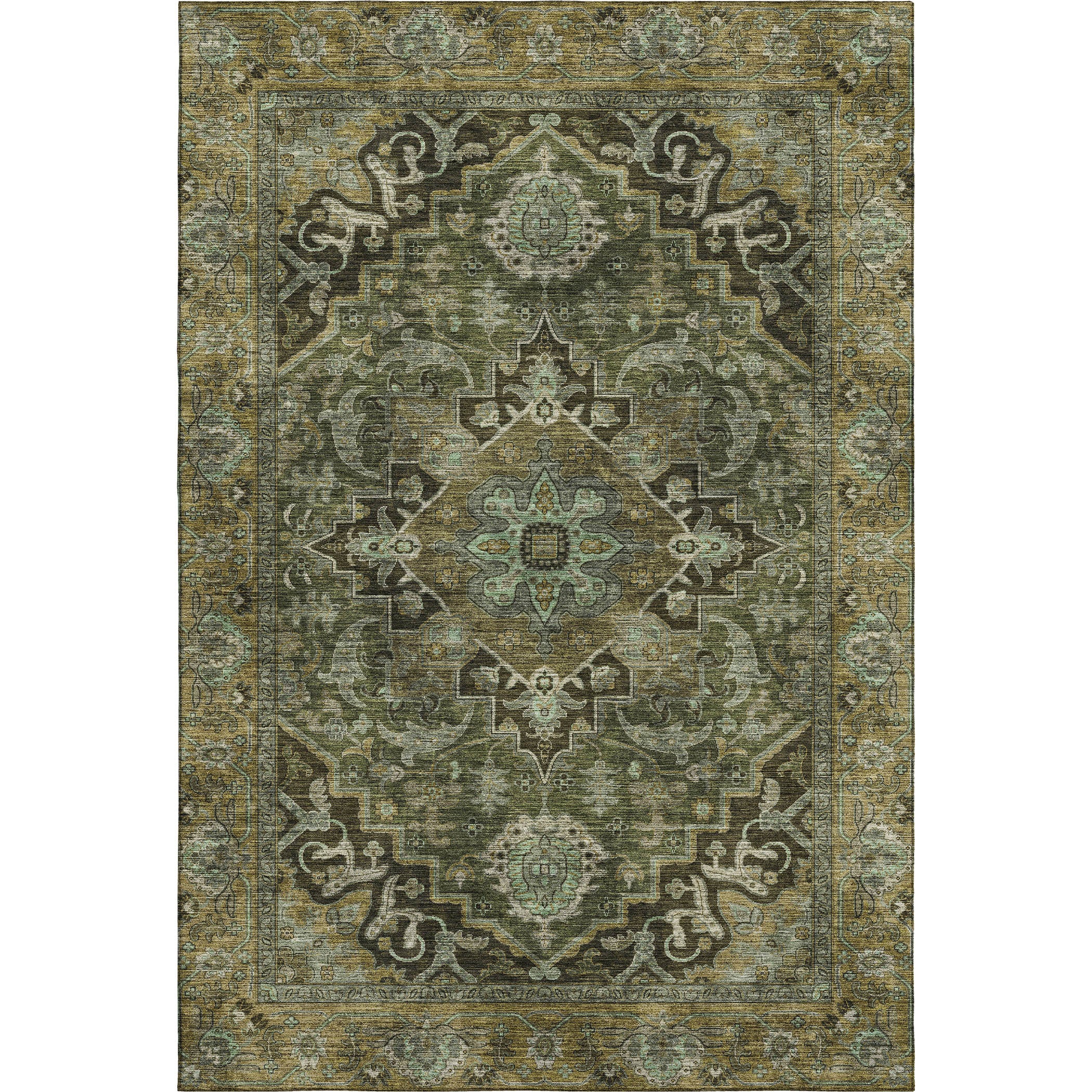 Chiang Mai Machine Washable Traditional Olive Green Rug 2'6" x 3'10" #shape_Rectangle