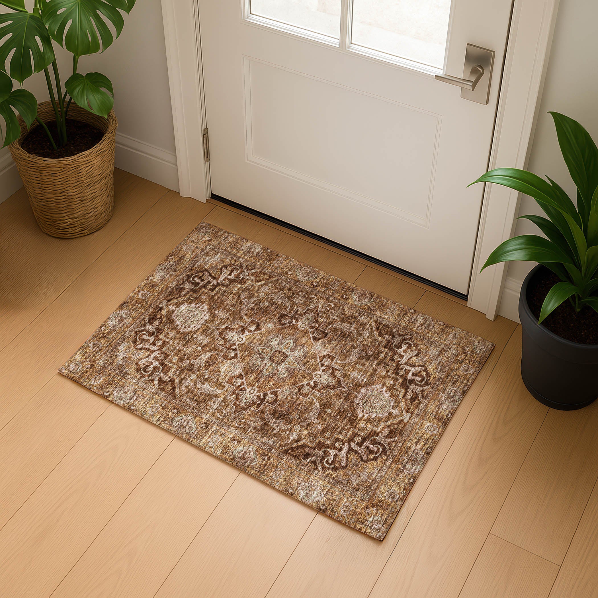 Chiang Mai Machine Washable Traditional Terracotta Orange Rug 1'8" x 2'6" #shape_Rectangle