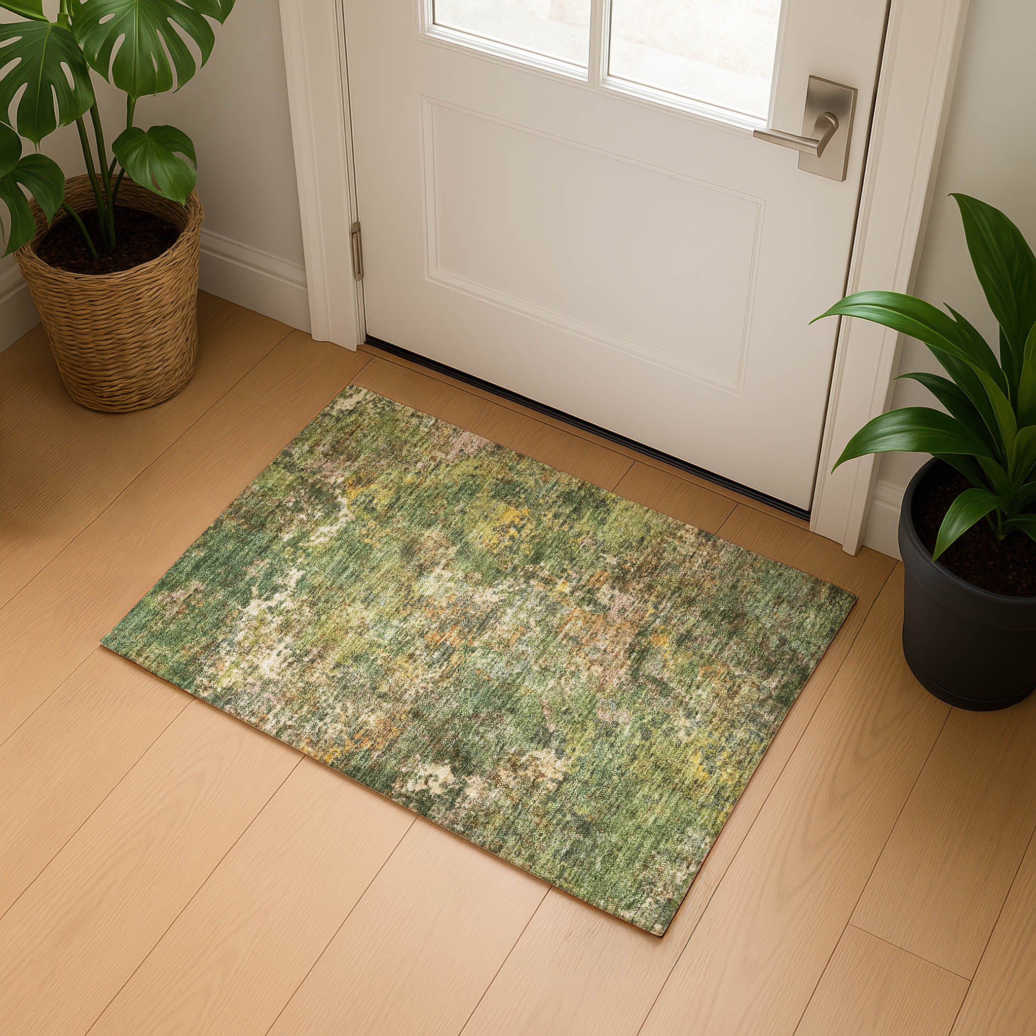 Havana Machine Washable Transitional Aloe Green Rug 1'8" x 2'6" #shape_Rectangle