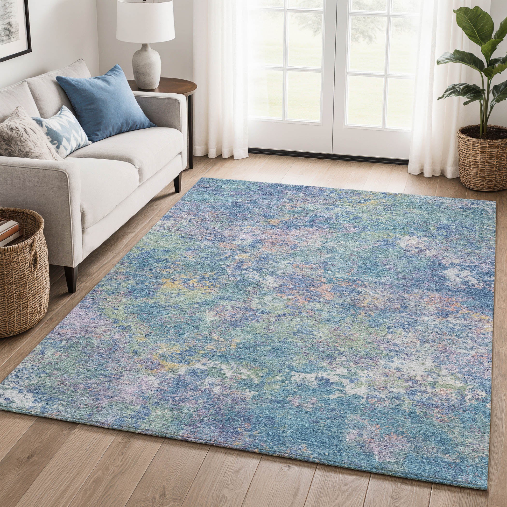 Havana Machine Washable Transitional Aqua Teal Rug 2'6" x 3'10" #shape_Rectangle