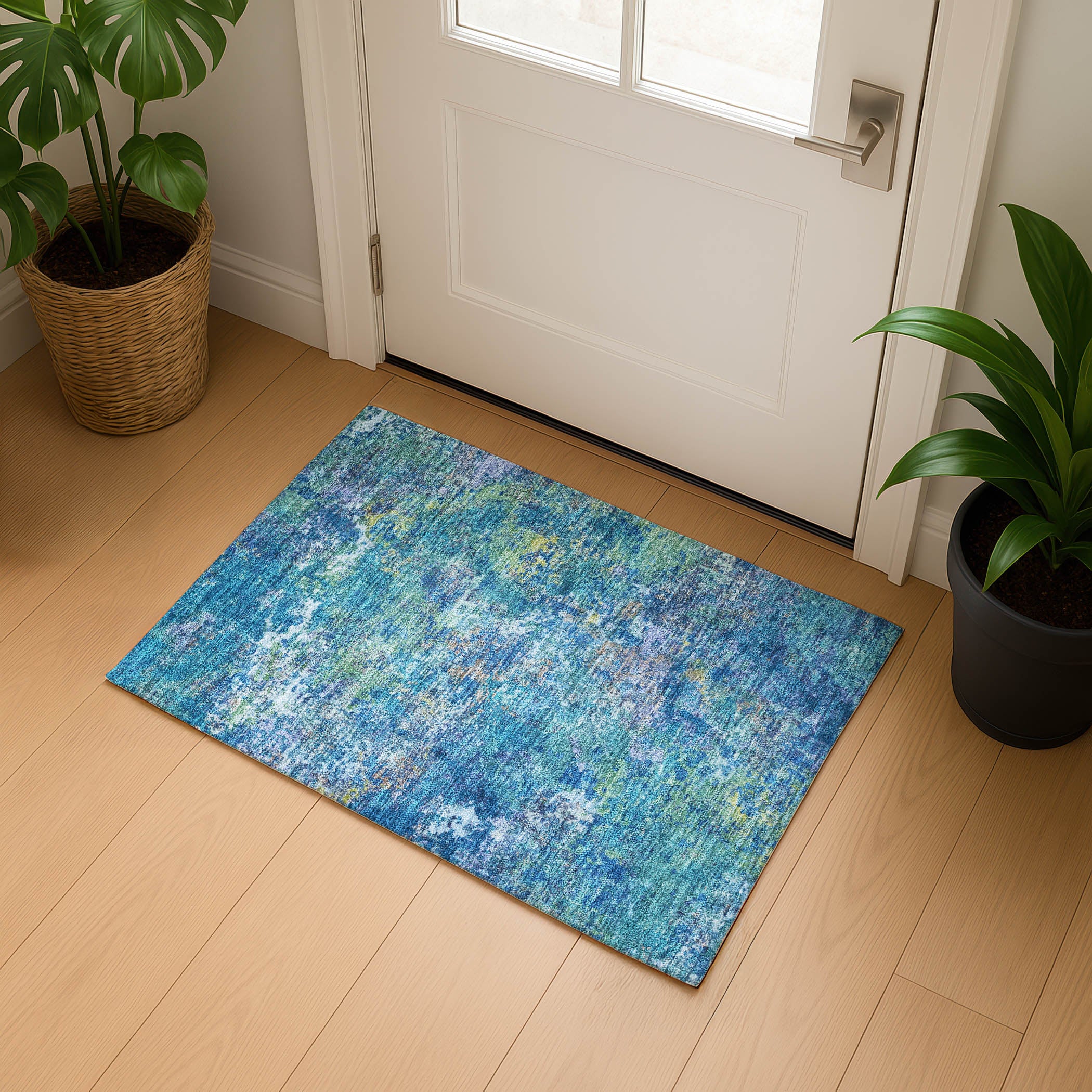 Havana Machine Washable Transitional Blue Rug 1'8" x 2'6" #shape_Rectangle