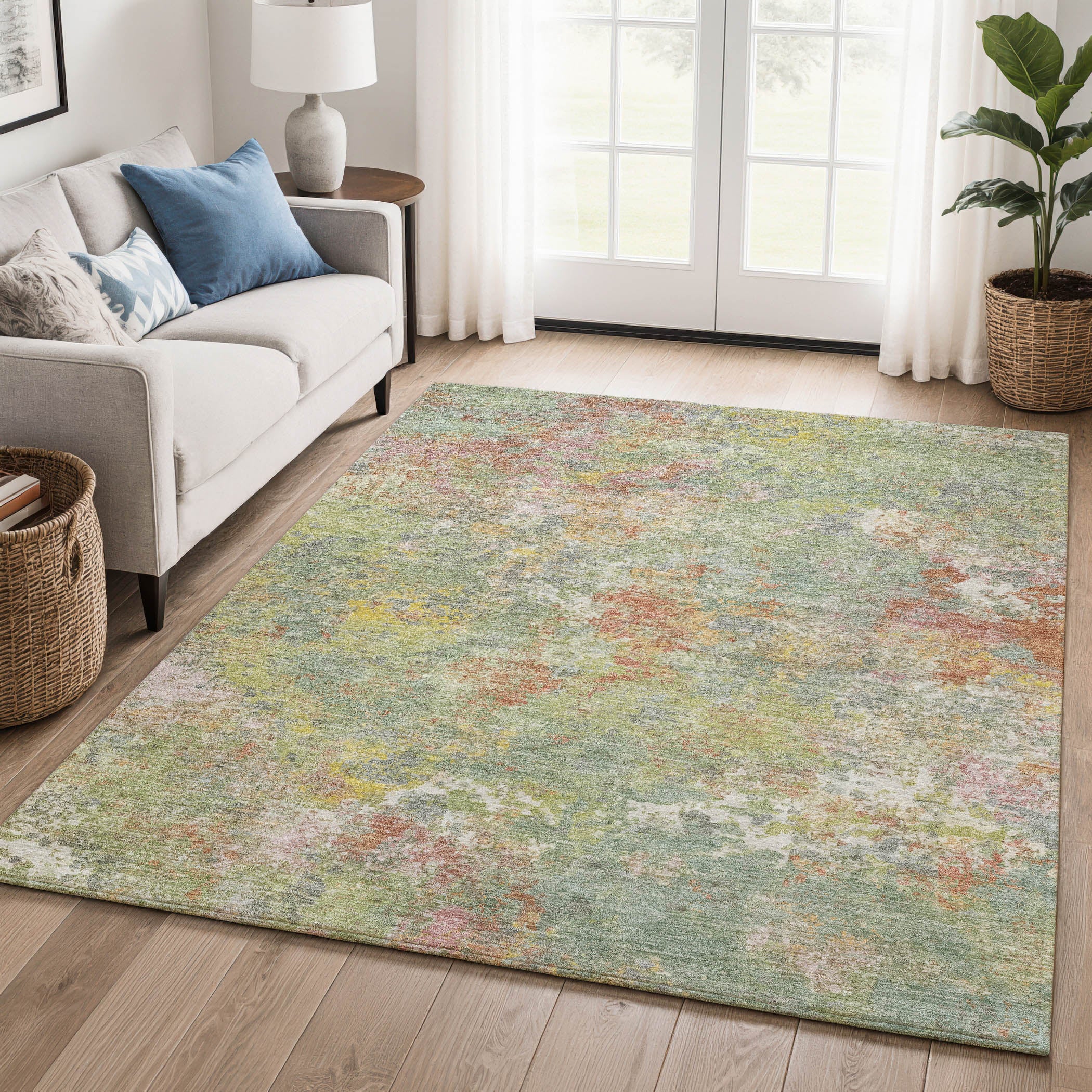 Havana Machine Washable Transitional Green Rug 2'6" x 3'10" #shape_Rectangle