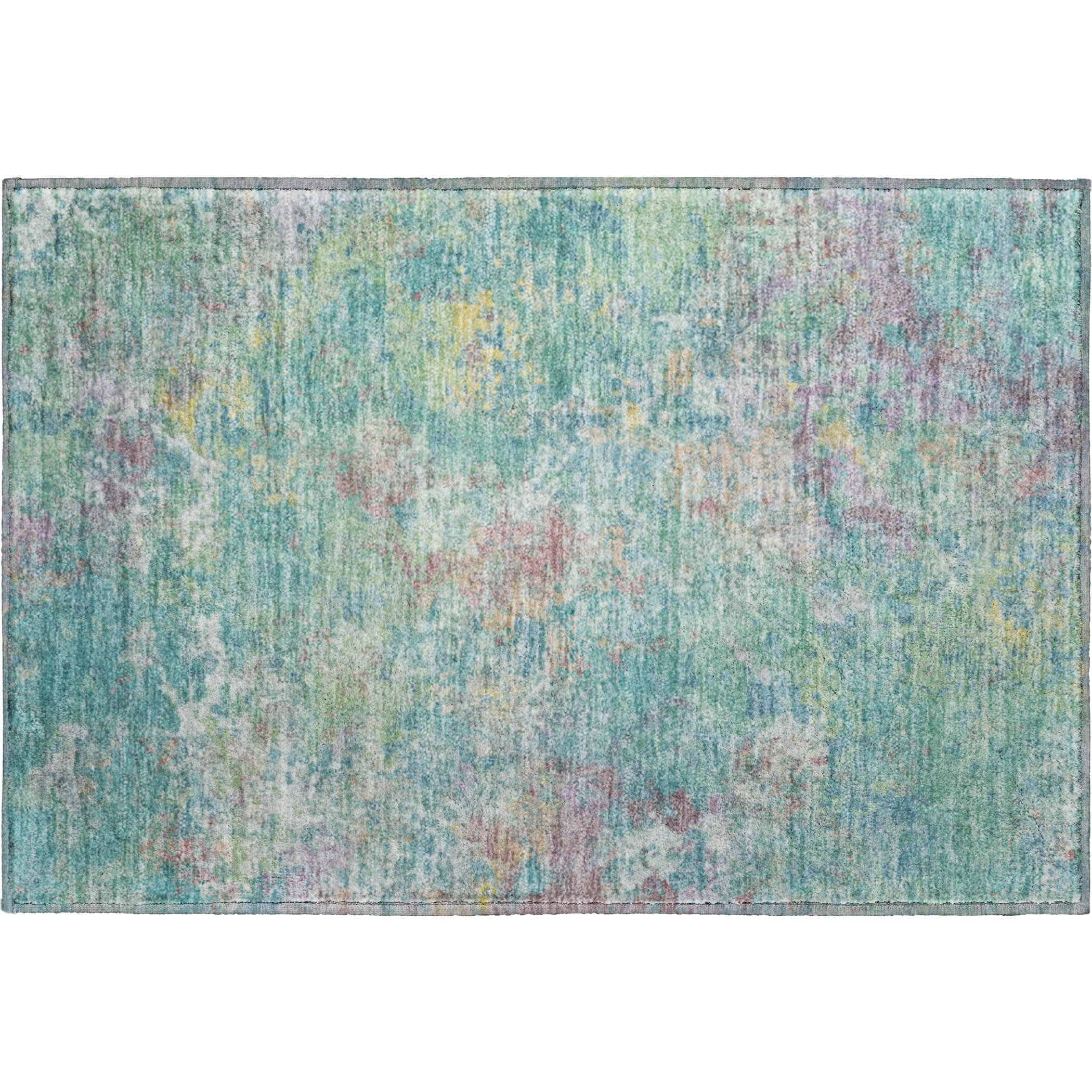 Havana Machine Washable Transitional Teal Rug 1'8" x 2'6" #shape_Rectangle