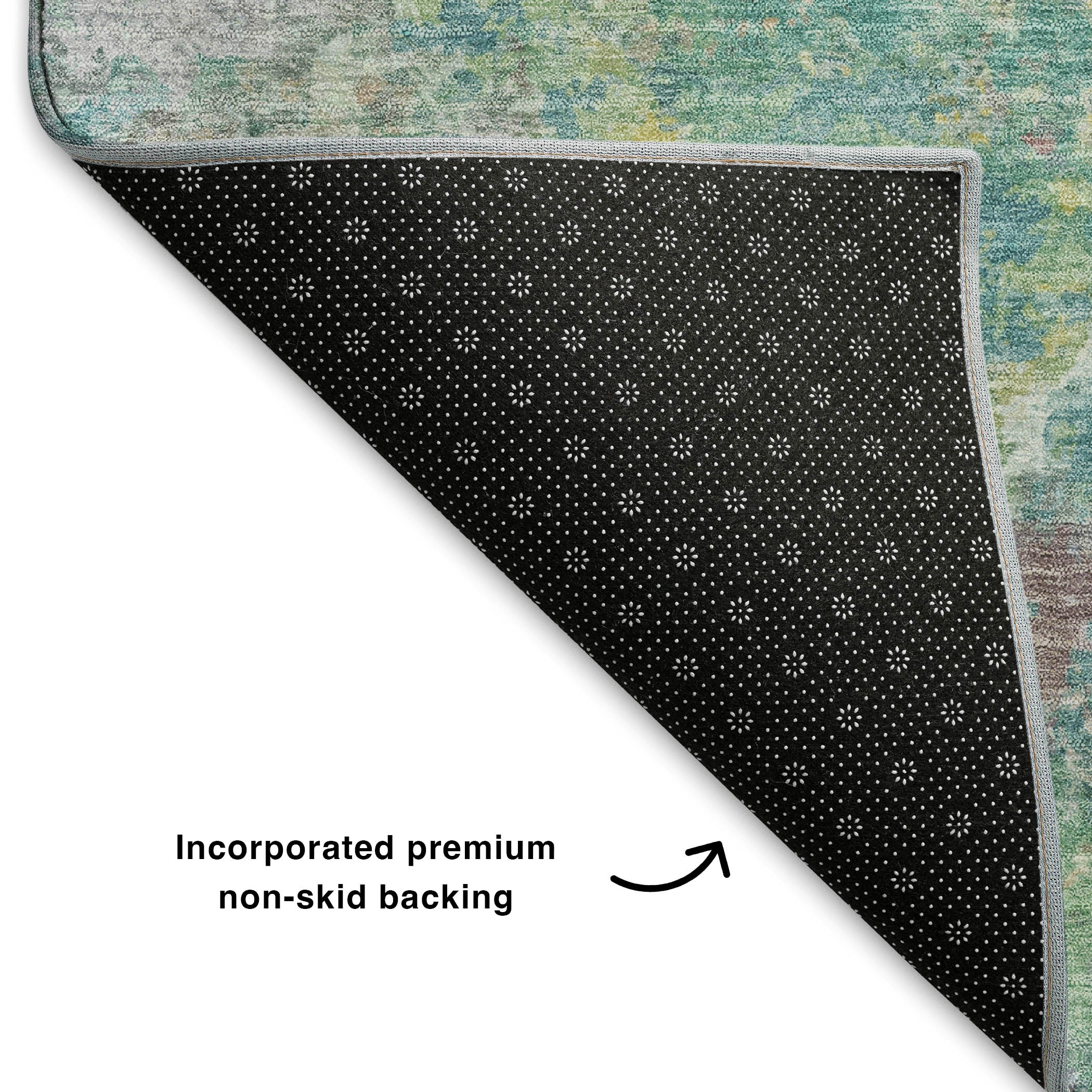 Havana Machine Washable Transitional Teal Rug 1'8" x 2'6" #shape_Rectangle