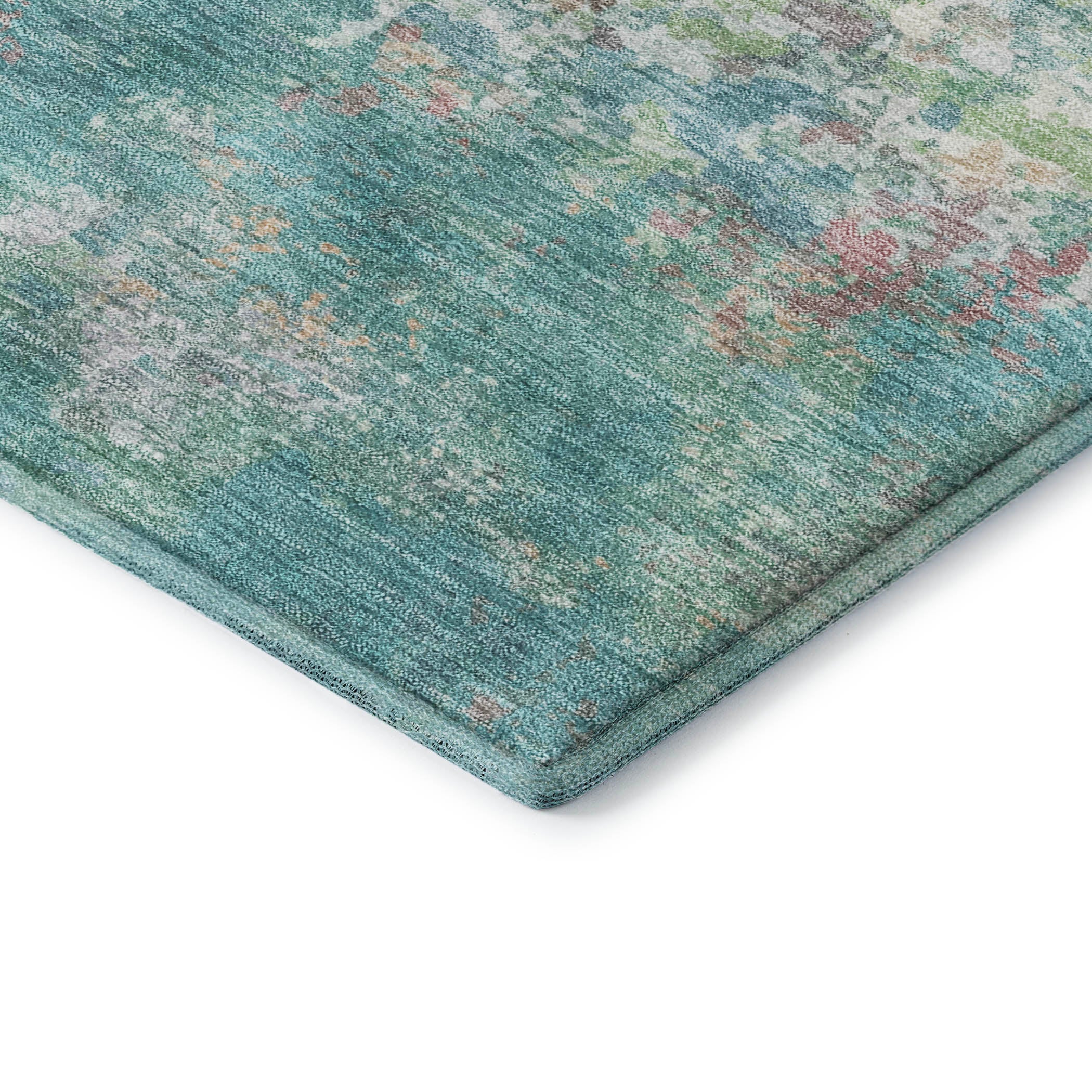 Havana Machine Washable Transitional Teal Rug 1'8" x 2'6" #shape_Rectangle