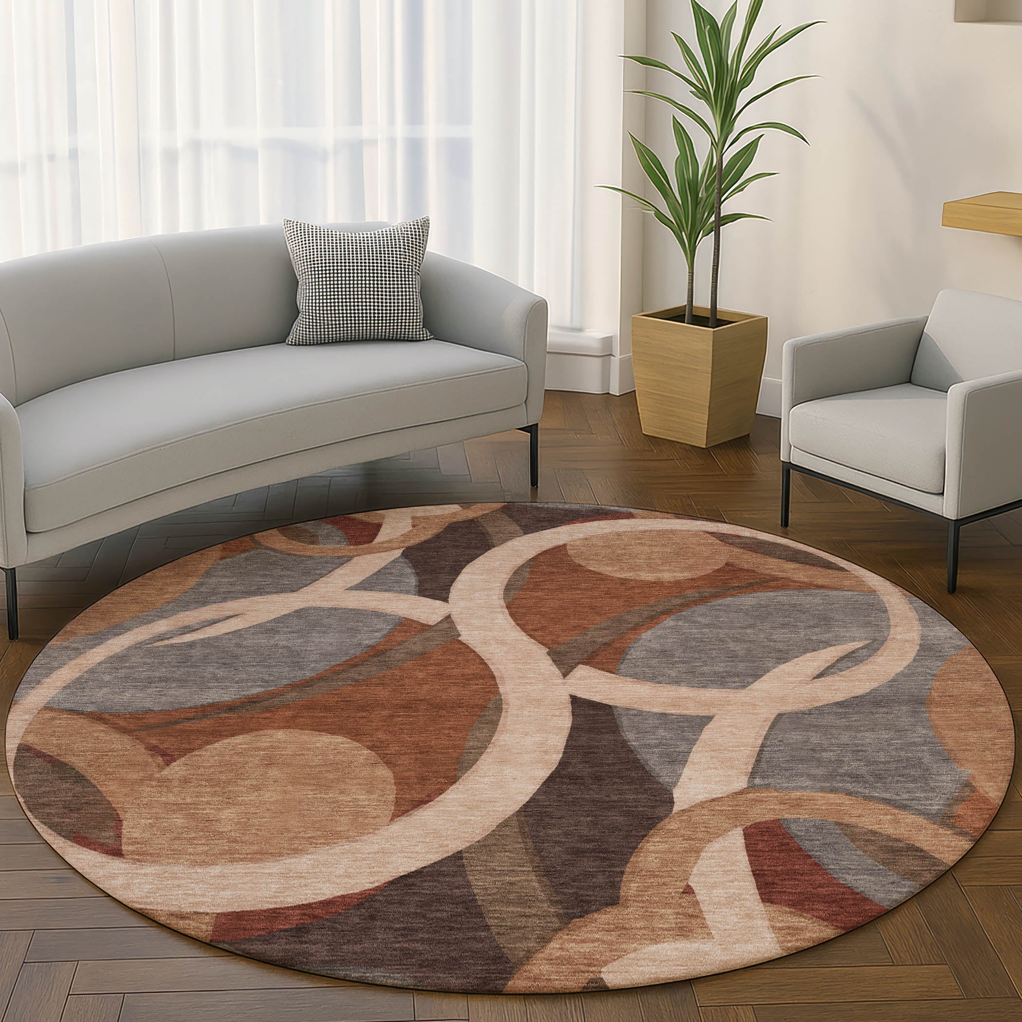 Sintra Machine Washable Transitional Burgundy Red Rug 8' x 8' #shape_Round