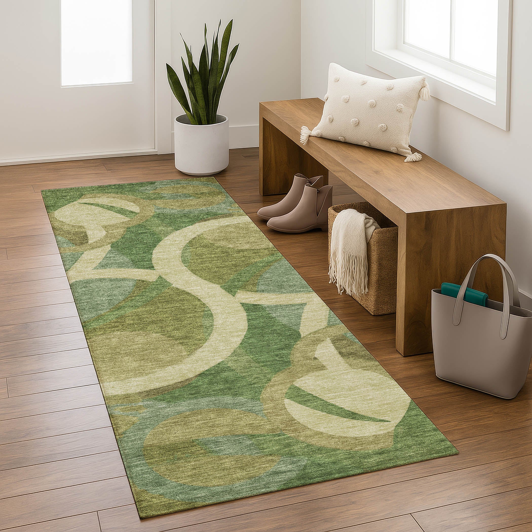 Sintra Machine Washable Transitional Green Rug 2'3" x 7'6" #shape_Runner