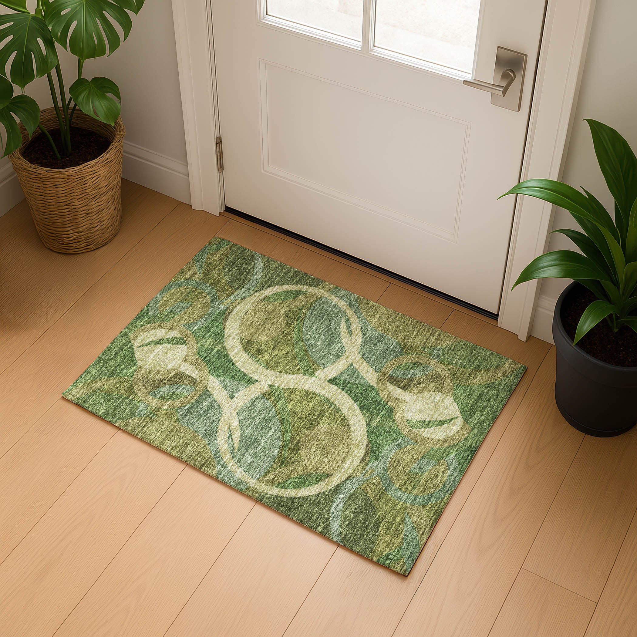 Sintra Machine Washable Transitional Green Rug 1'8" x 2'6" #shape_Rectangle