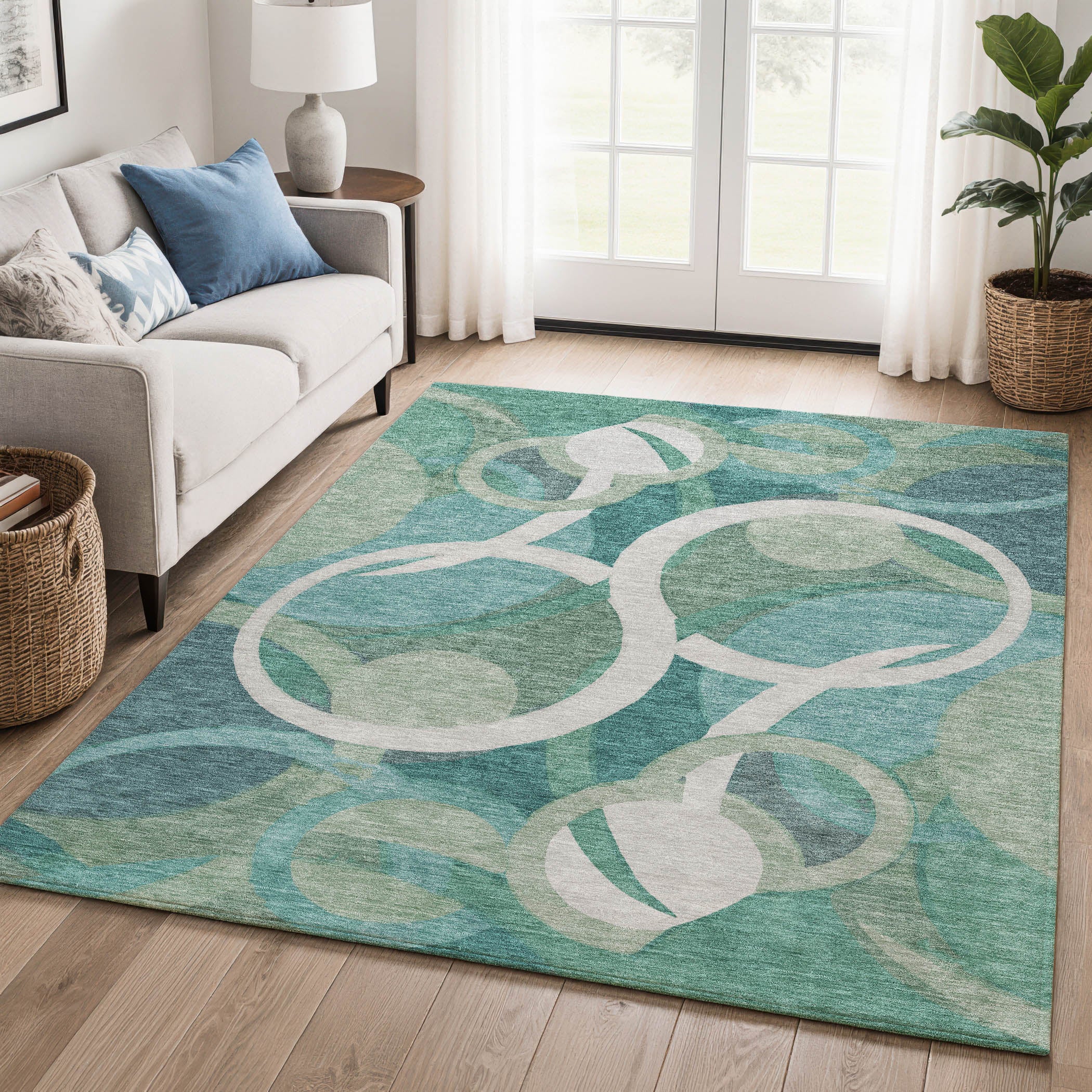 Sintra Machine Washable Transitional Teal Rug 2'6" x 3'10" #shape_Rectangle