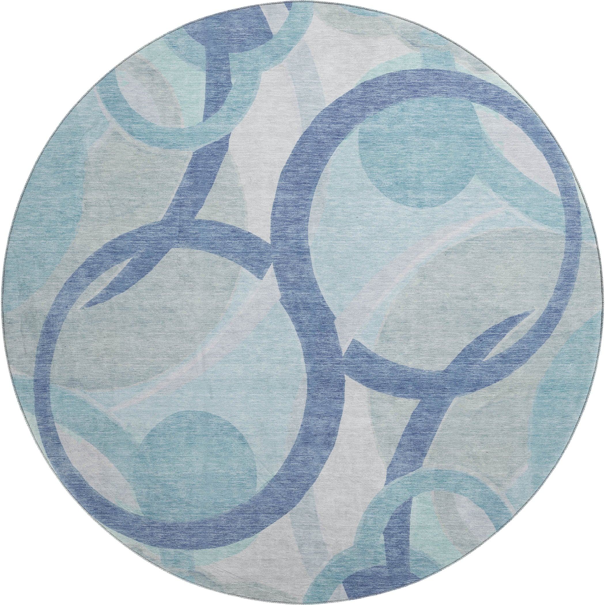 Chiang Mai Machine Washable Transitional Blue Rug 8' x 8' #shape_Round