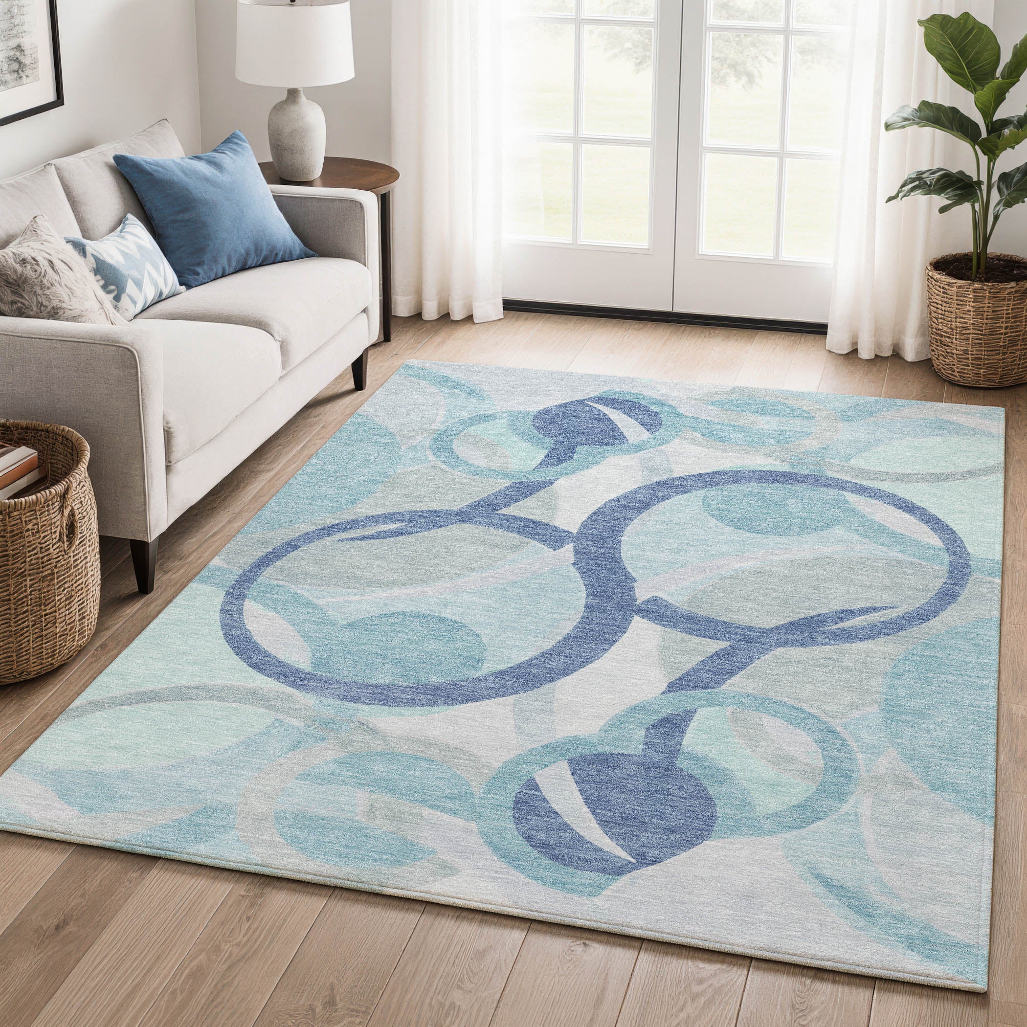 Chiang Mai Machine Washable Transitional Blue Rug 2'6" x 3'10" #shape_Rectangle