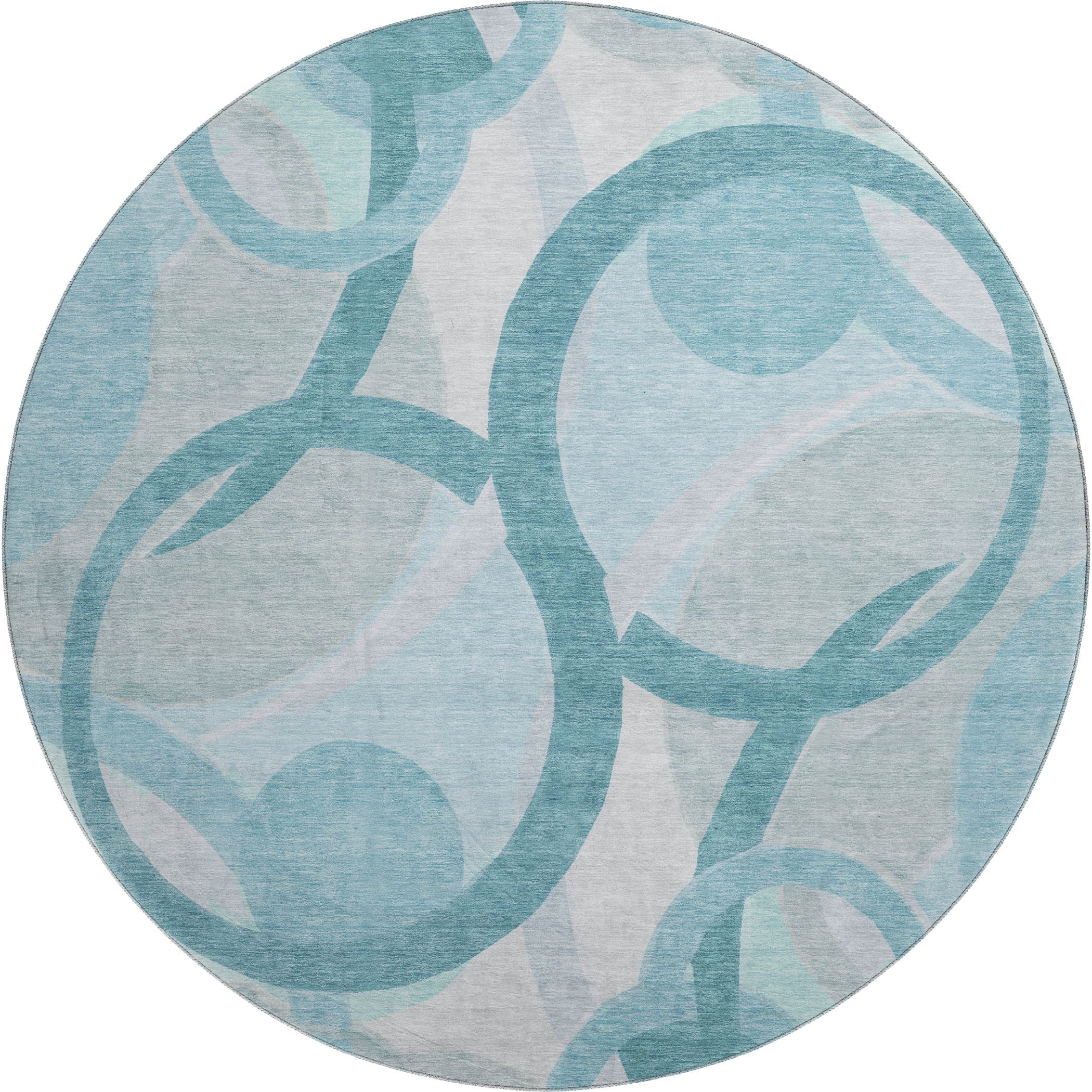 Chiang Mai Machine Washable Transitional Teal Rug 8' x 8' #shape_Round