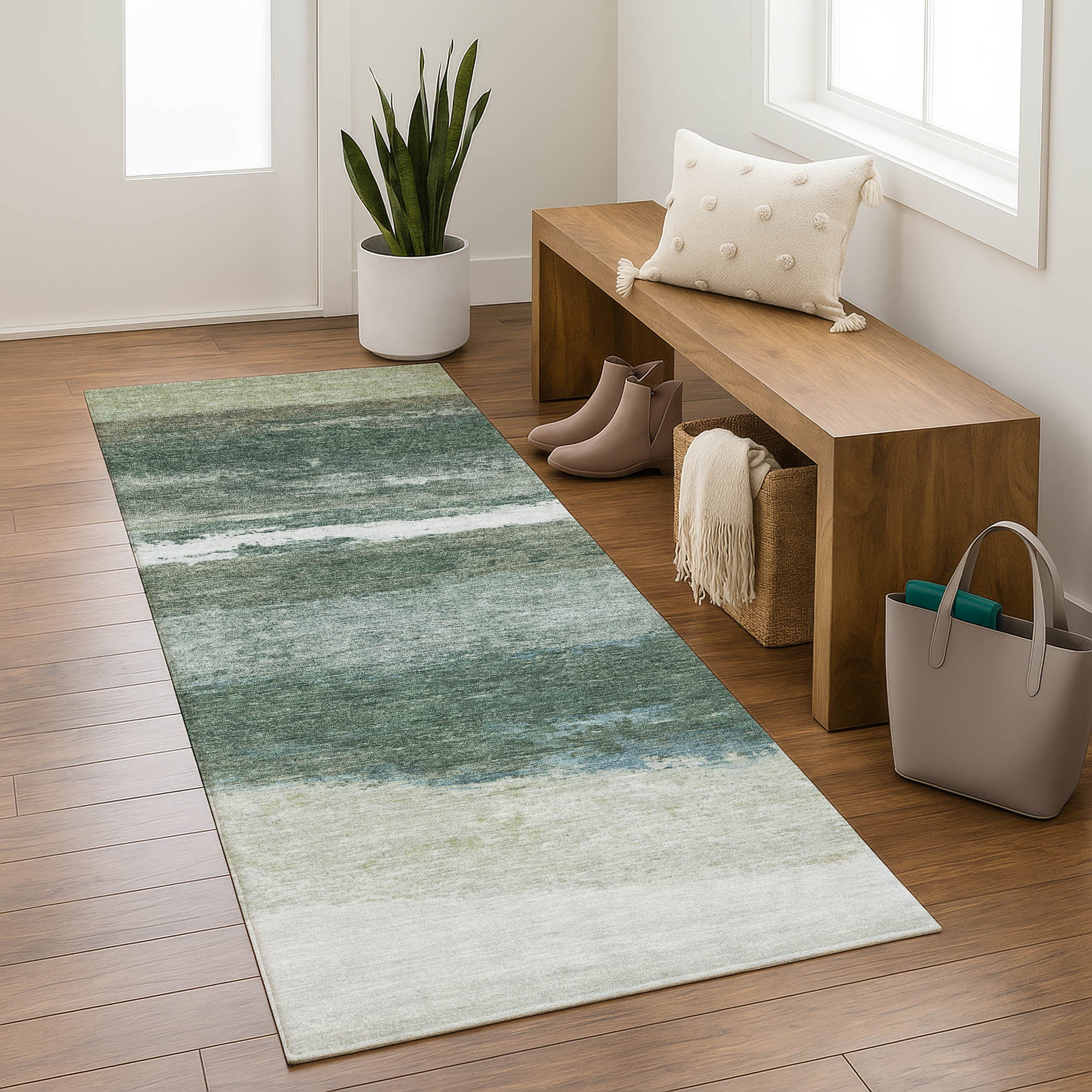 Lucerne Machine Washable Transitional Aloe Green Rug 2'3" x 7'6" #shape_Runner