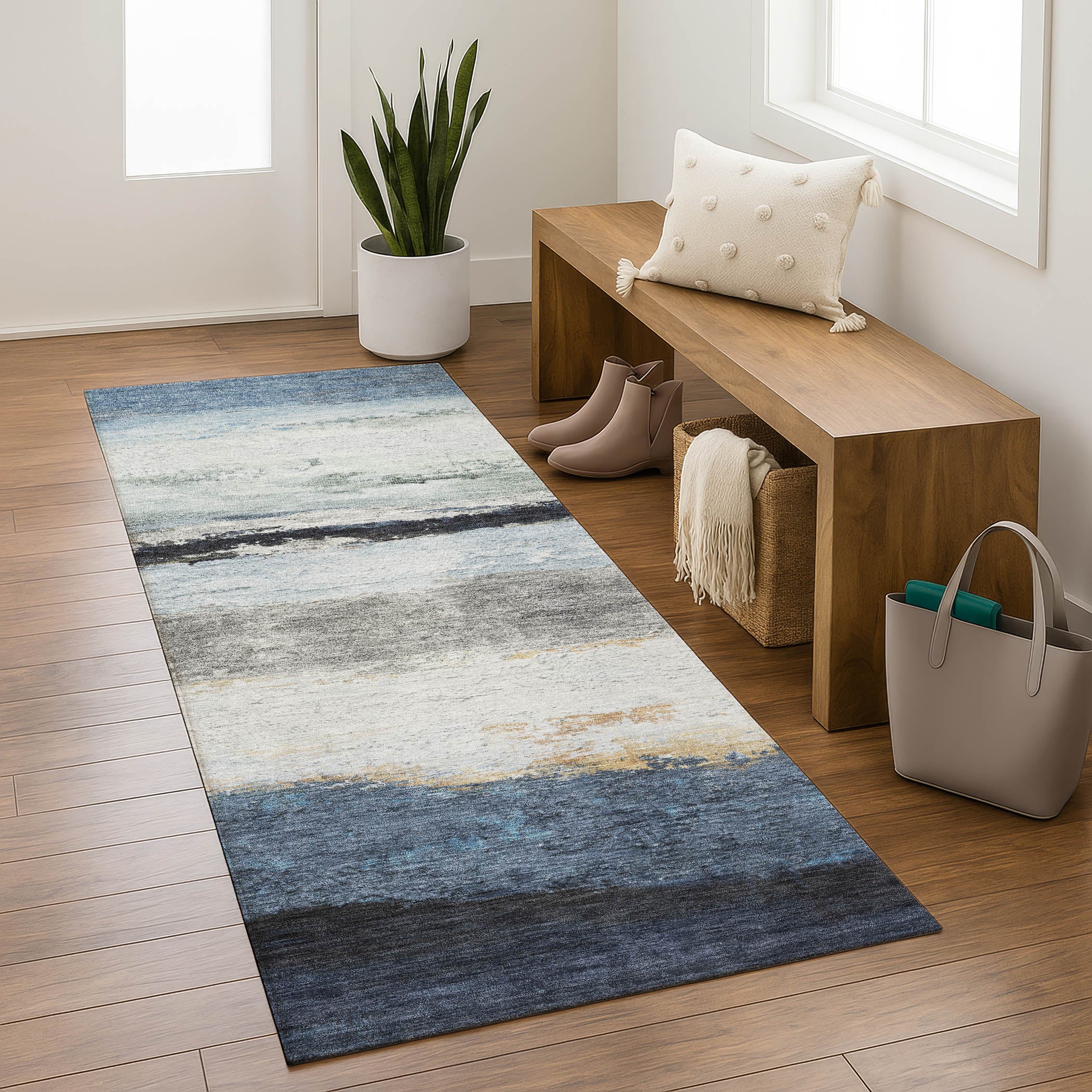 Lucerne Machine Washable Transitional Blue Rug 2'3" x 7'6" #shape_Runner