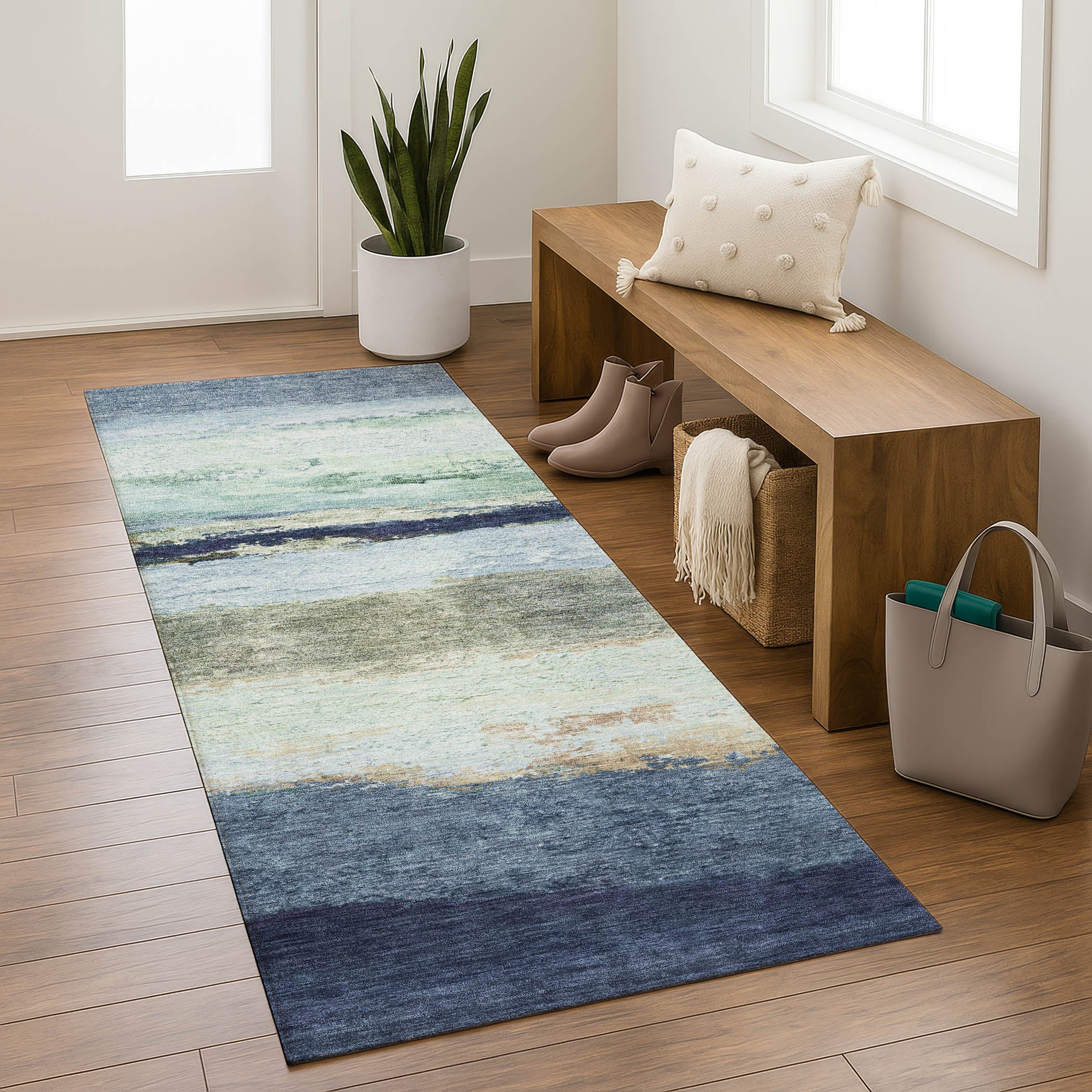 Lucerne Machine Washable Transitional Denim Blue Rug 2'3" x 7'6" #shape_Runner