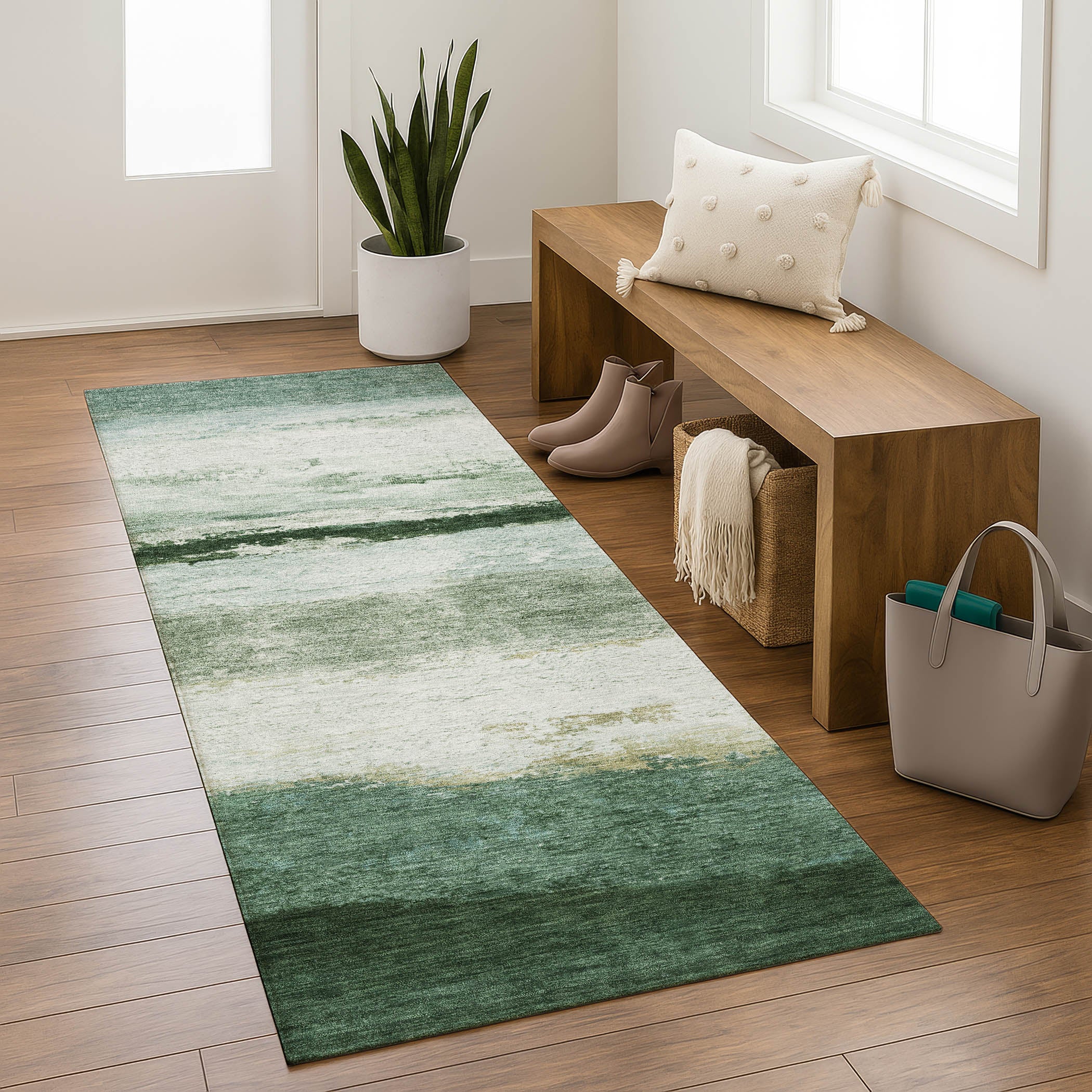 Lucerne Machine Washable Transitional Fern Green Rug 2'3" x 7'6" #shape_Runner