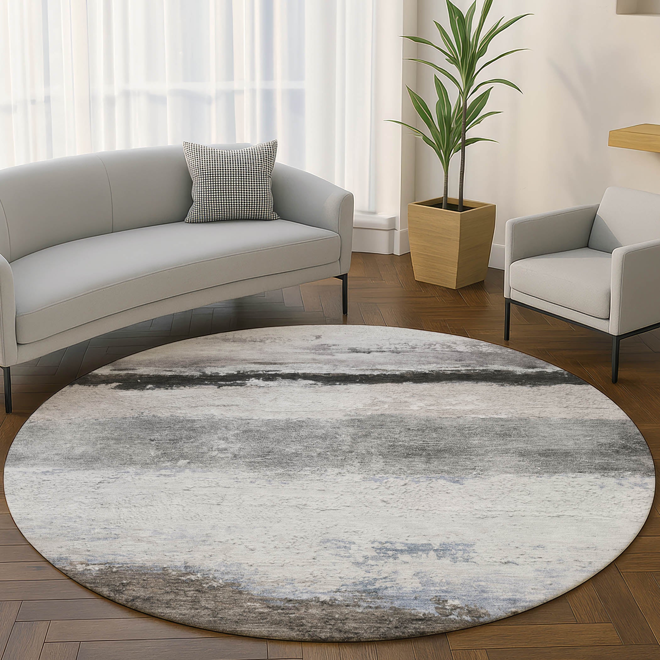Lucerne Machine Washable Transitional Taupe Brown Rug 8' x 8' #shape_Round