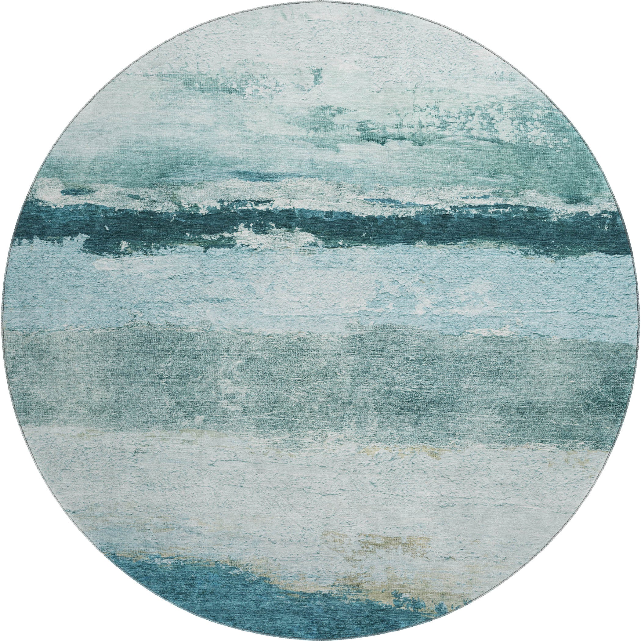 Lucerne Machine Washable Transitional Teal Rug 8' x 8' #shape_Round