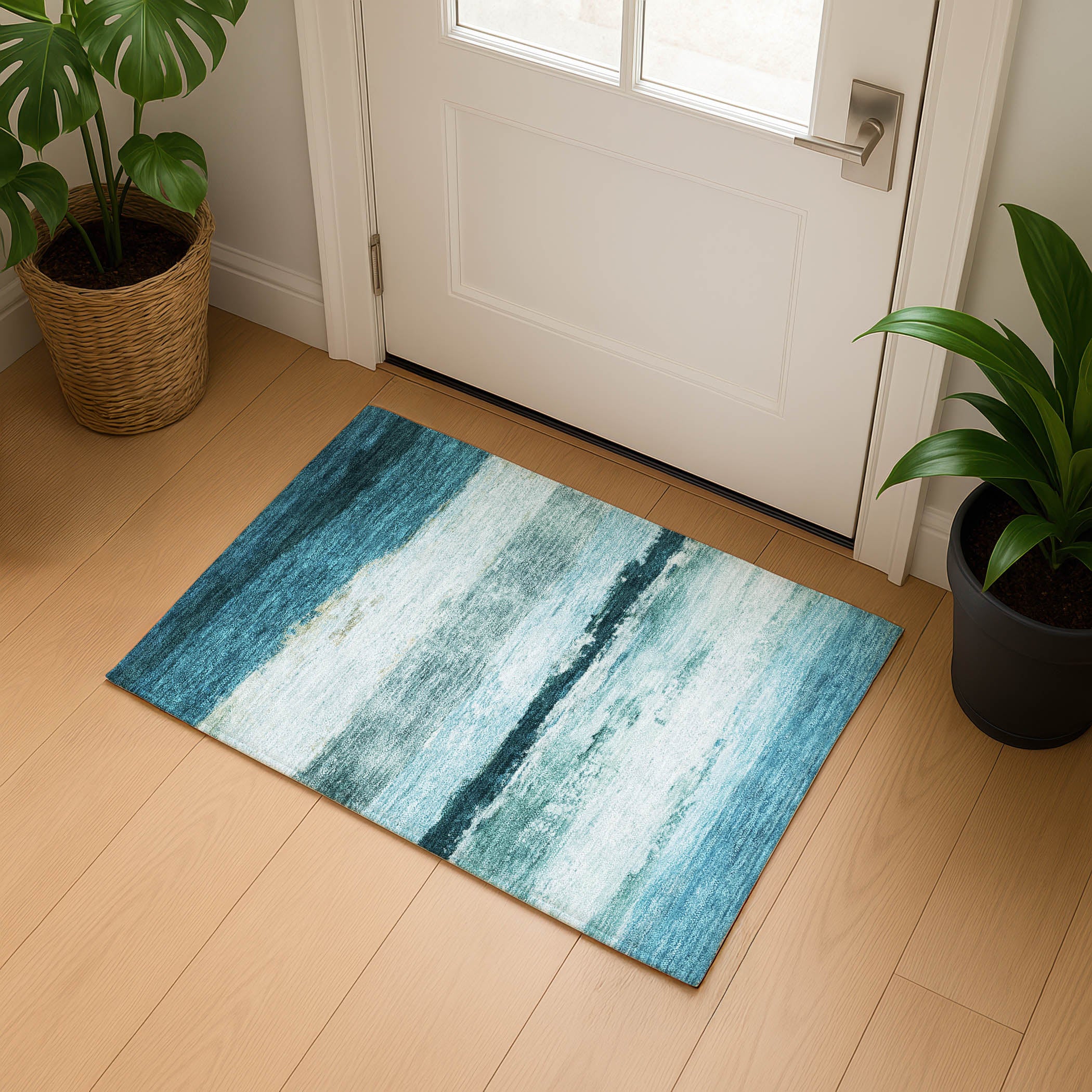 Lucerne Machine Washable Transitional Teal Rug 1'8" x 2'6" #shape_Rectangle