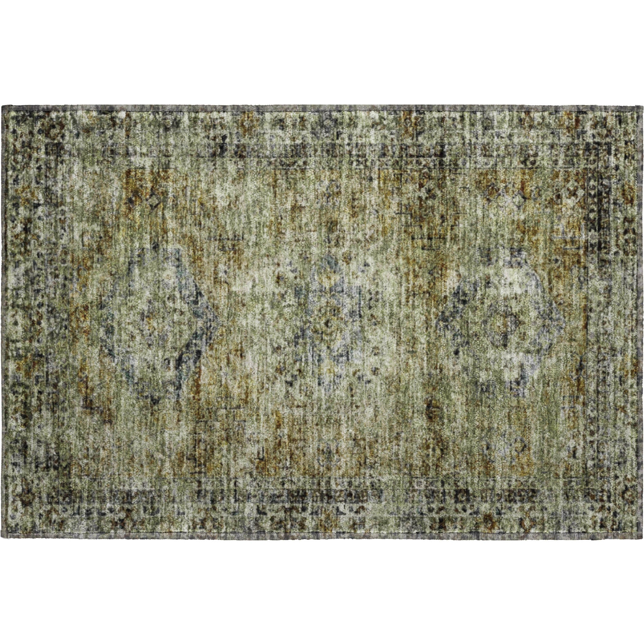 Bangkok Machine Washable Traditional Aloe Green Rug 1'8" x 2'6" #shape_Rectangle